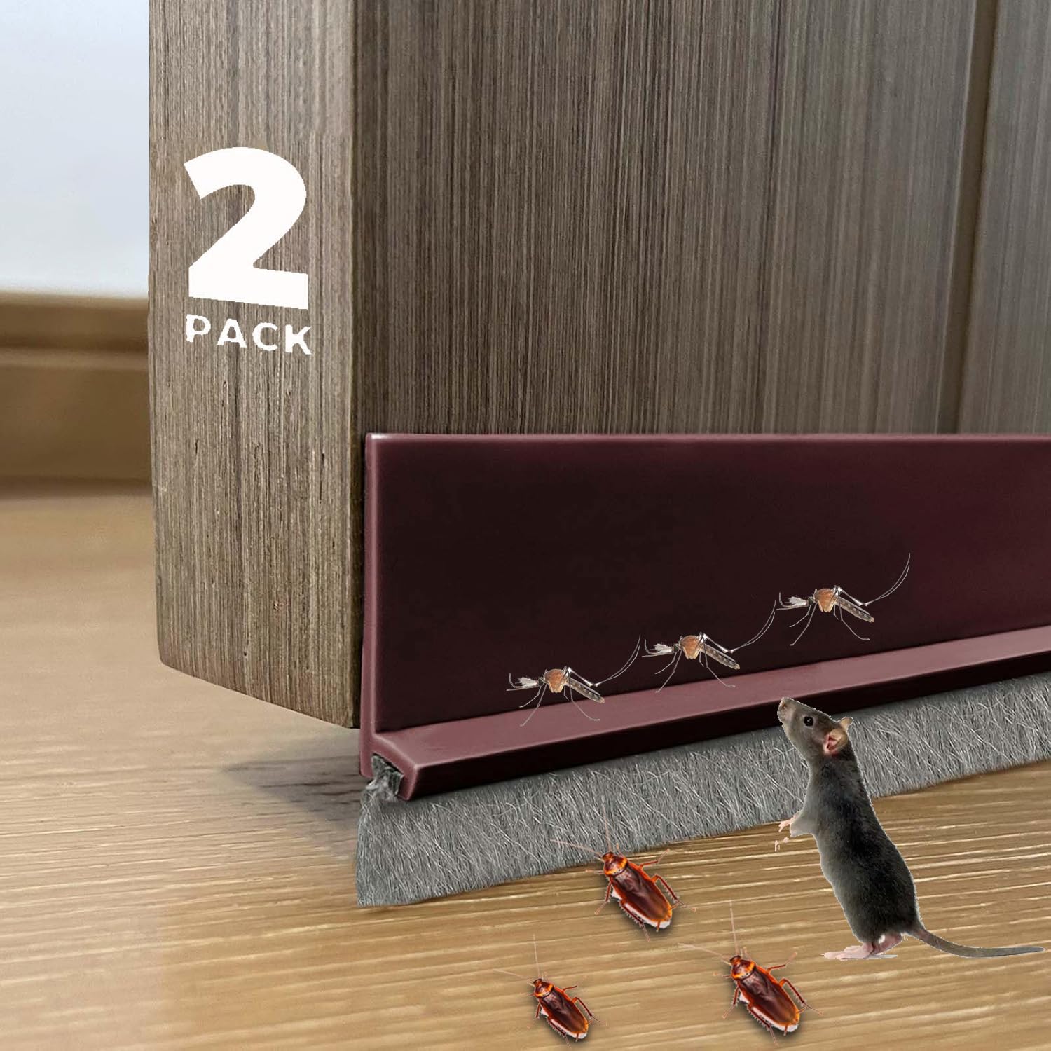 2 PCS Door Brush Bottom, Draft Stopper with Brush for Exterior Door, Bottom Seal Strip for Protection Against Bug, Dust, 2