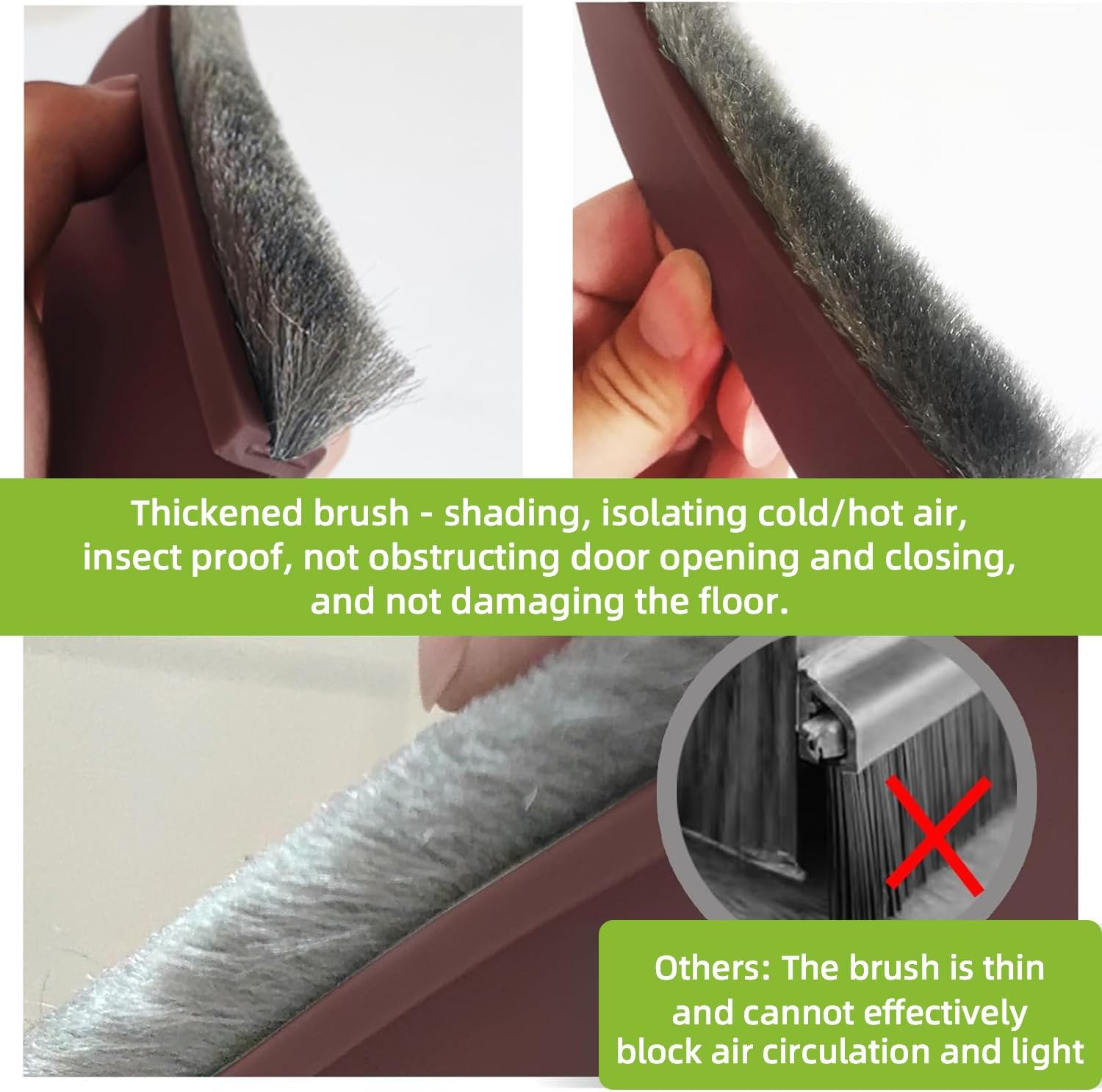 2 PCS Door Brush Bottom, Draft Stopper with Brush for Exterior Door, Bottom Seal Strip for Protection Against Bug, Dust, 2