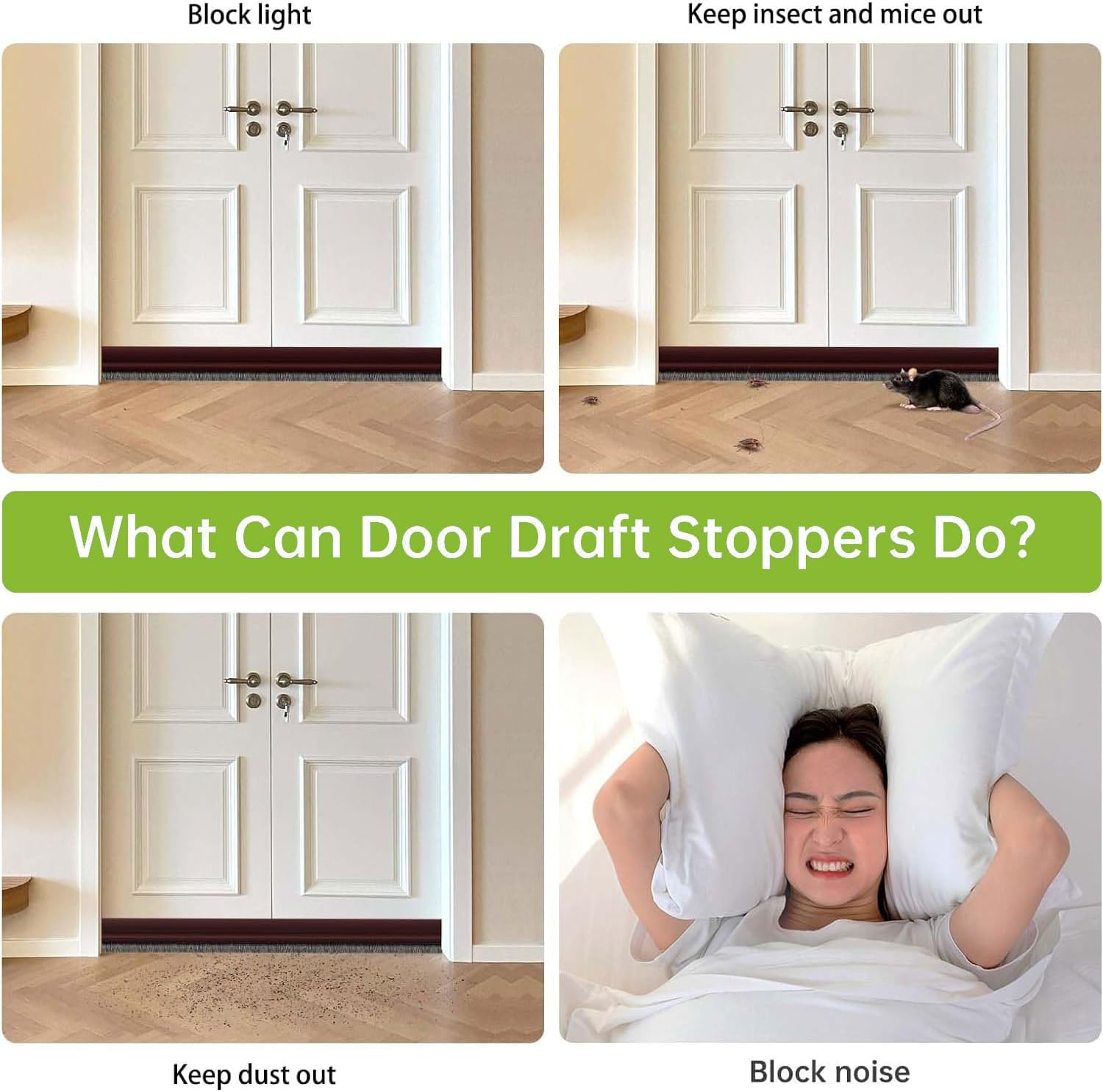 2 PCS Door Brush Bottom, Draft Stopper with Brush for Exterior Door, Bottom Seal Strip for Protection Against Bug, Dust, 2