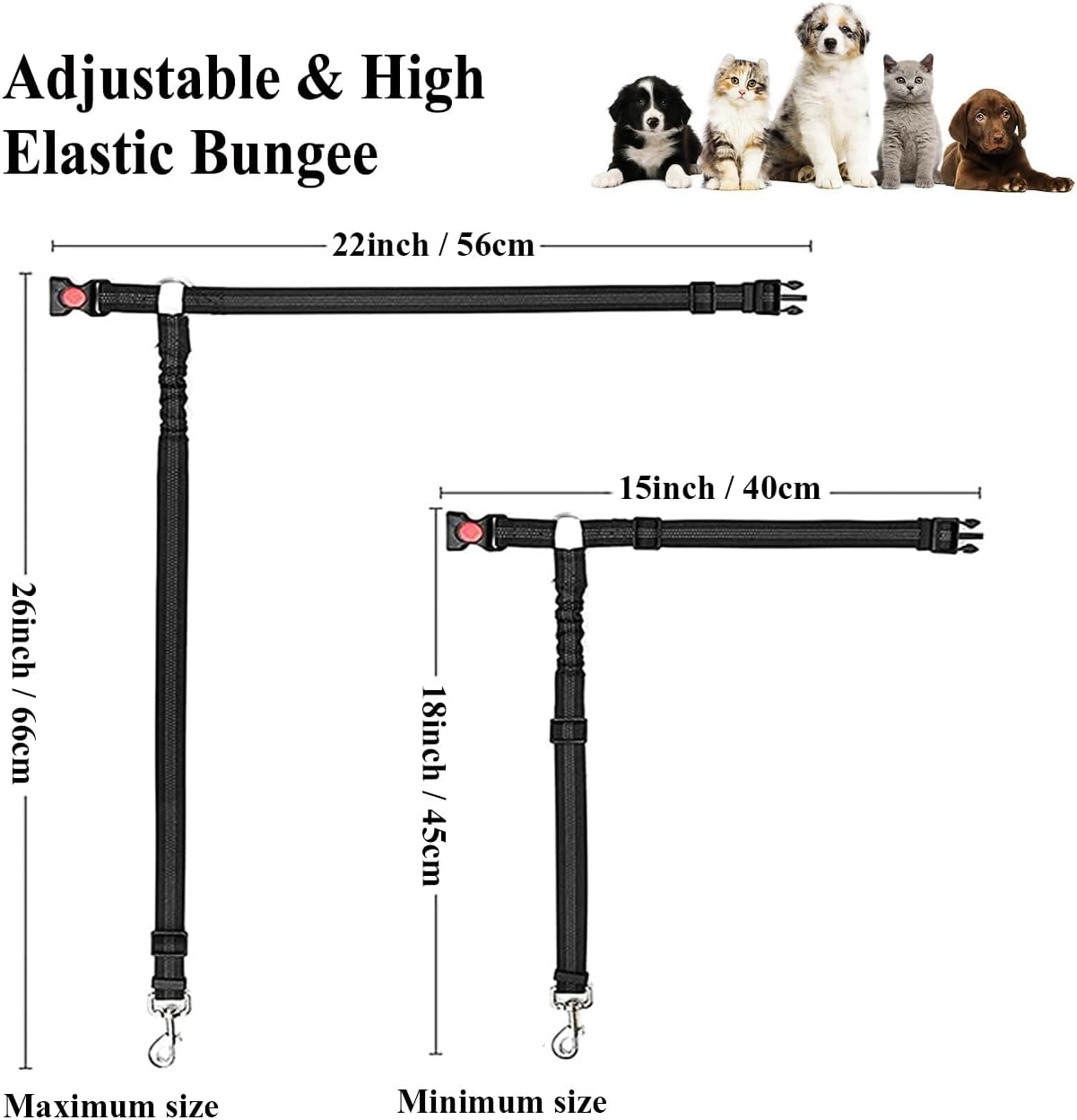 Dog Seat Belts for Car, 2 Pcs Dog Tether with Elastic Bungee Buffer, Adjustable Dog Car Seatbelts and Strong Leash Leads Accessories for Dogs Cats Pets, Black - Image 2
