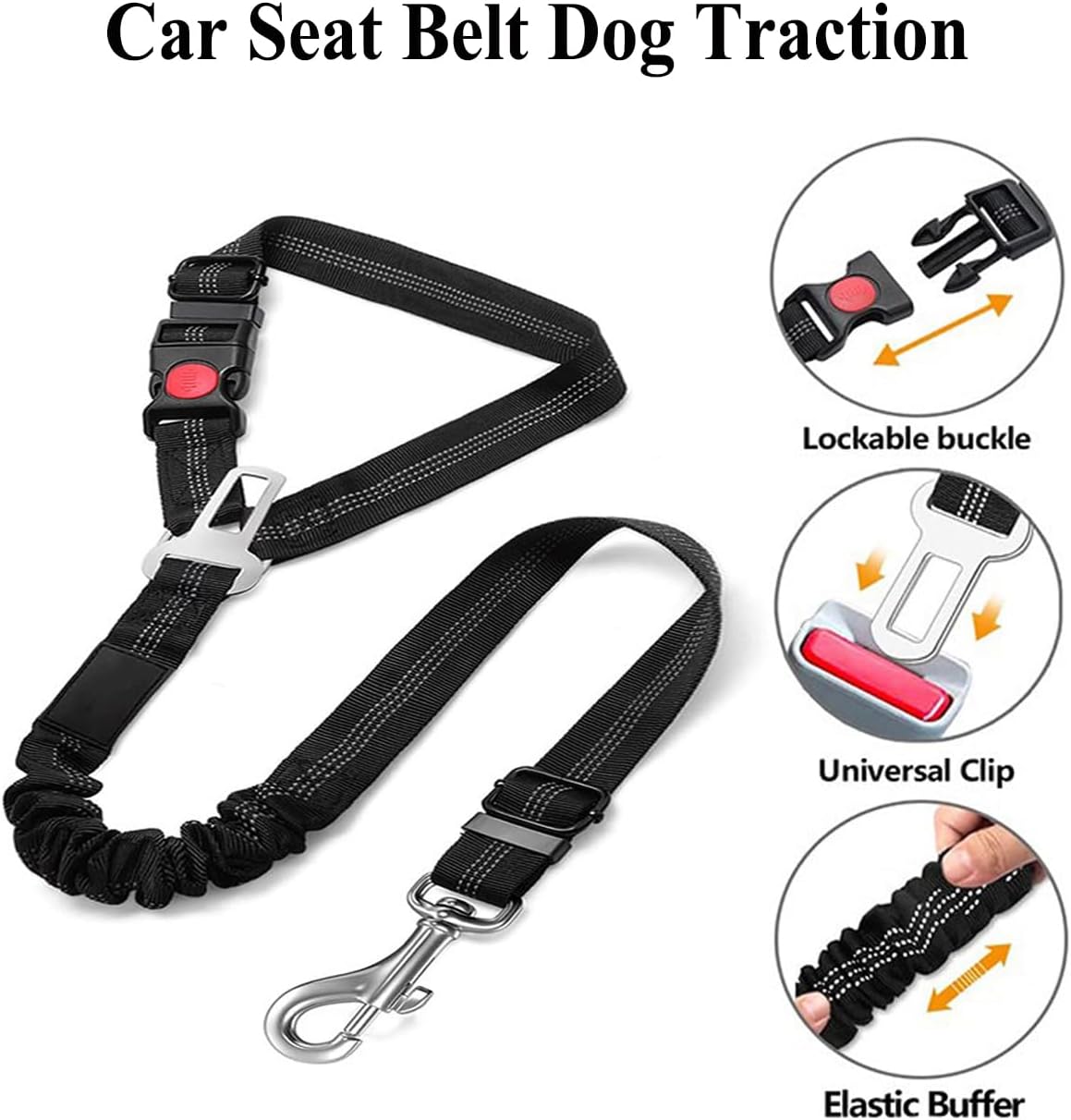 Dog Seat Belts for Car, 2 Pcs Dog Tether with Elastic Bungee Buffer, Adjustable Dog Car Seatbelts and Strong Leash Leads Accessories for Dogs Cats Pets, Black - Image 3