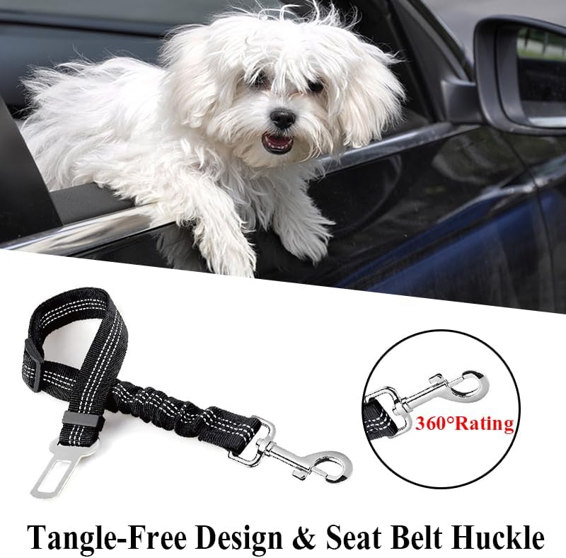 Dog Seat Belts for Car, 2 Pcs Dog Tether with Elastic Bungee Buffer, Adjustable Dog Car Seatbelts and Strong Leash Leads Accessories for Dogs Cats Pets, Black - Image 4