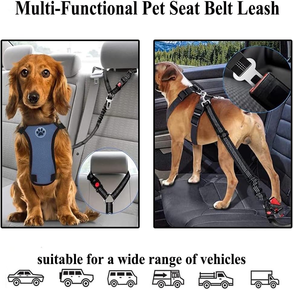 Dog Seat Belts for Car, 2 Pcs Dog Tether with Elastic Bungee Buffer, Adjustable Dog Car Seatbelts and Strong Leash Leads Accessories for Dogs Cats Pets, Black - Image 5