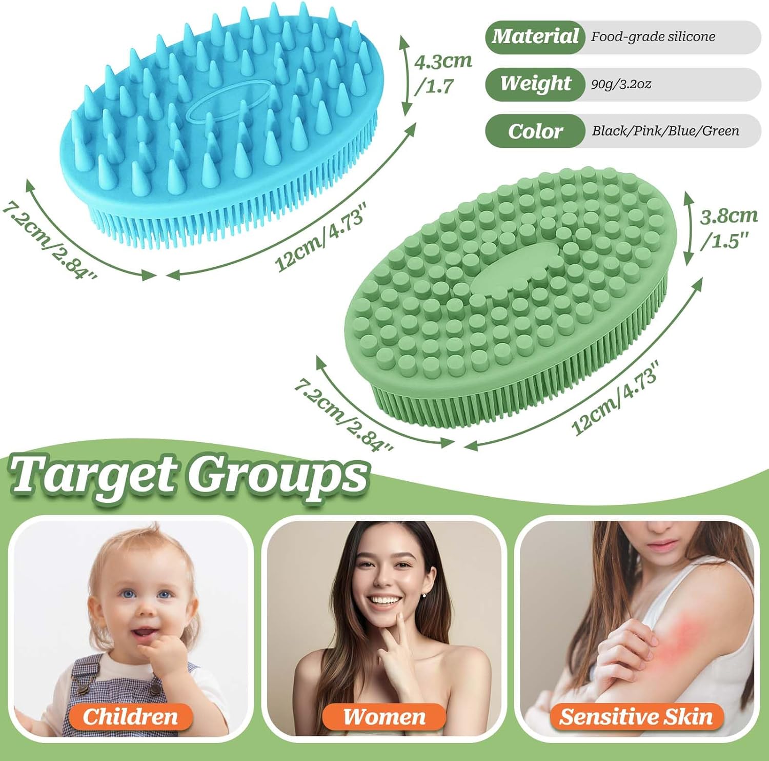 Soft Silicone Body Scrubber 2PCS, Dual-Side Silicone Loofah for Shower, Gentle Loofa Alternative, Replaceable Brush Head to be Used alone or with Long Handle (Pinkx2) - Image 2