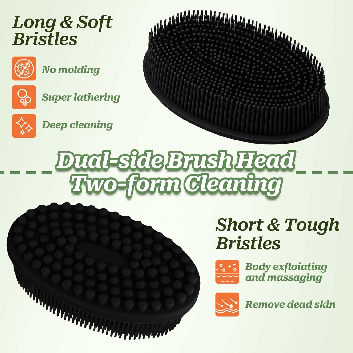 Soft Silicone Body Scrubber 2PCS, Dual-Side Silicone Loofah for Shower, Gentle Loofa Alternative, Replaceable Brush Head to be Used alone or with Long Handle (Pinkx2) - Image 3