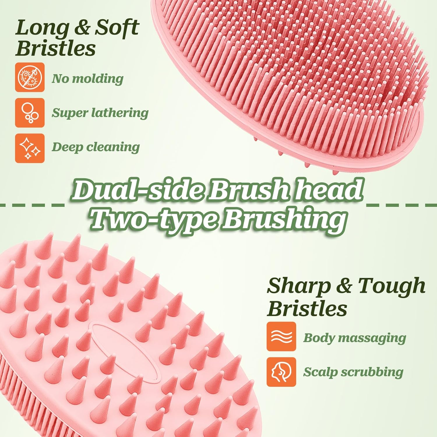 Soft Silicone Body Scrubber 2PCS, Dual-Side Silicone Loofah for Shower, Gentle Loofa Alternative, Replaceable Brush Head to be Used alone or with Long Handle (Pinkx2) - Image 4