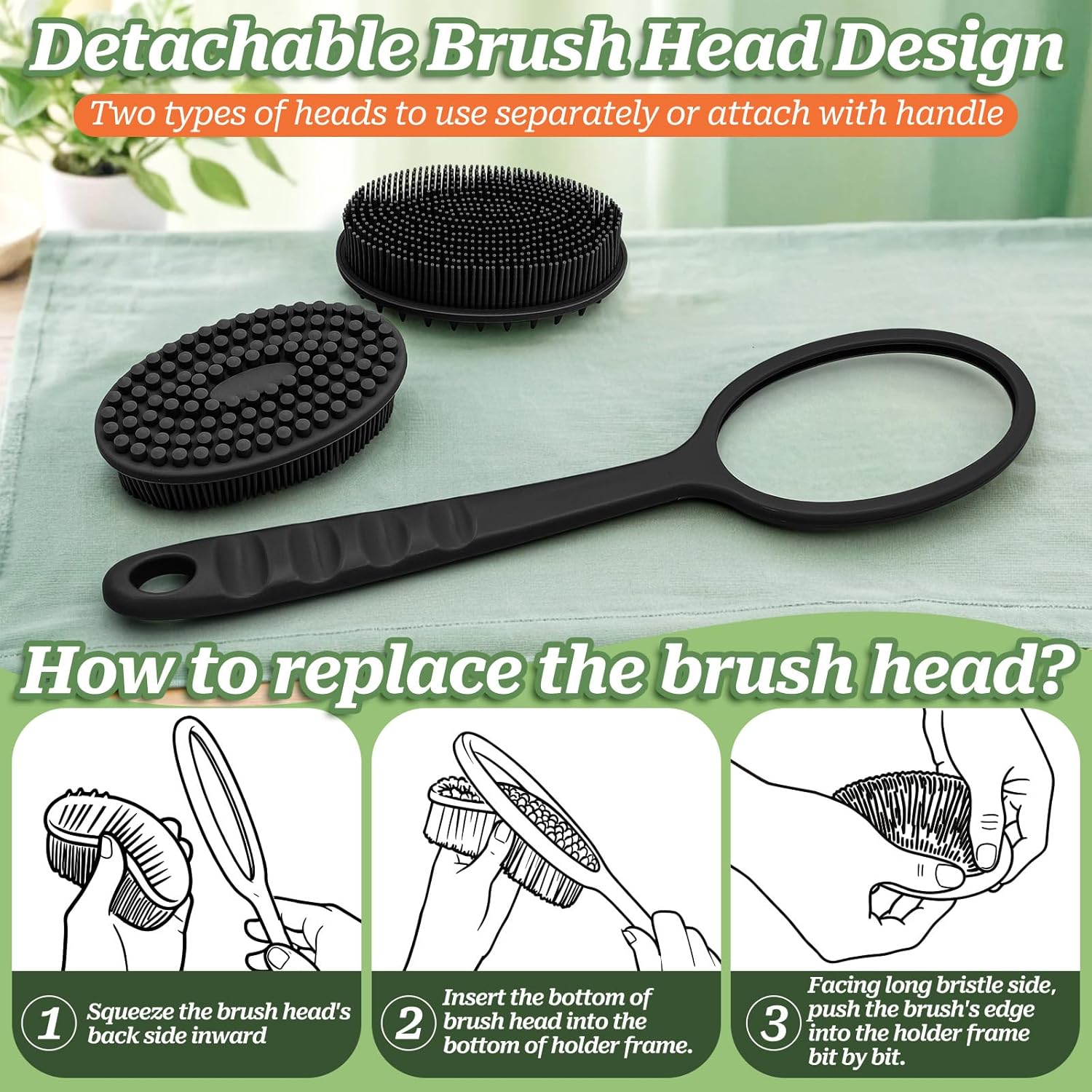 Soft Silicone Body Scrubber 2PCS, Dual-Side Silicone Loofah for Shower, Gentle Loofa Alternative, Replaceable Brush Head to be Used alone or with Long Handle (Pinkx2) - Image 5