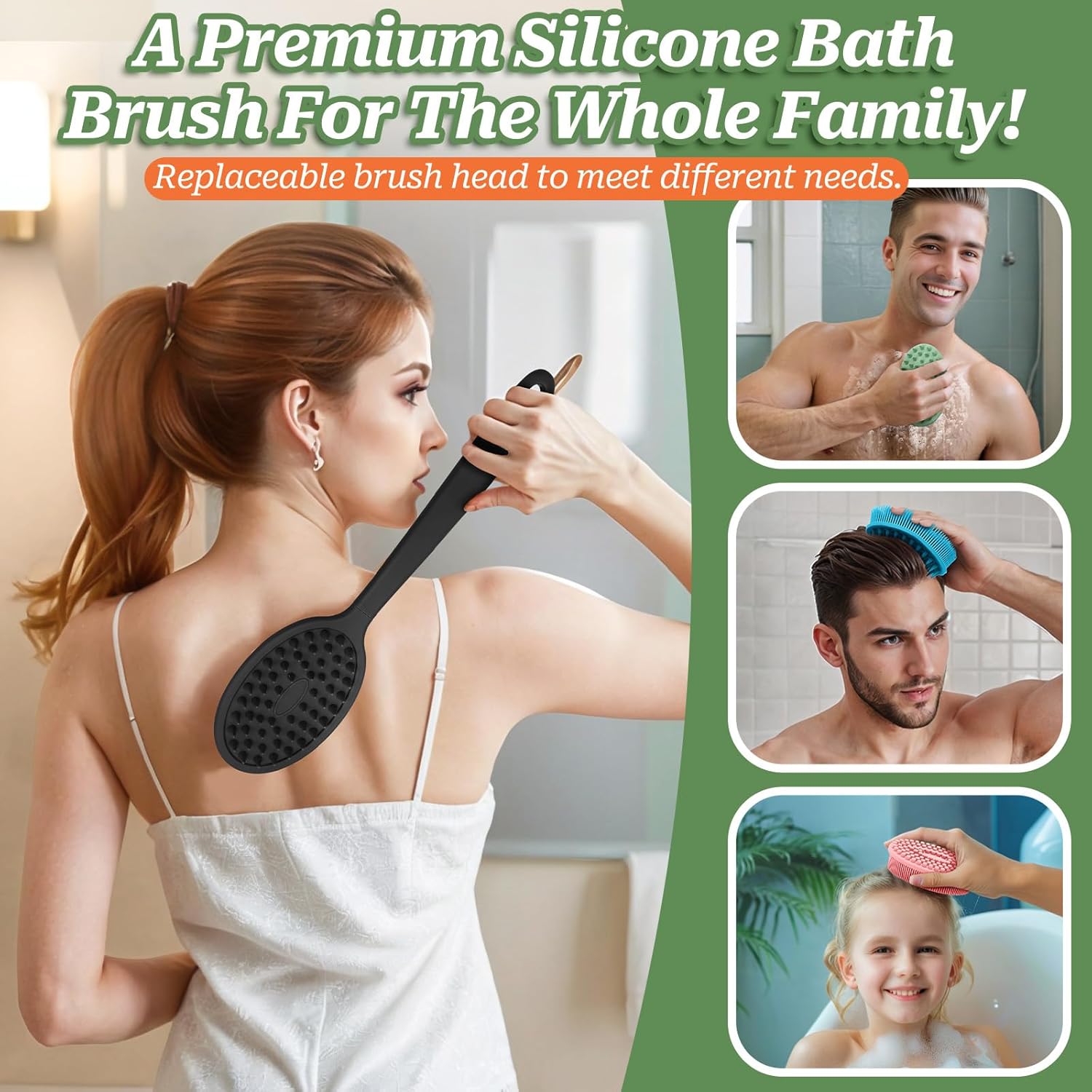 Soft Silicone Body Scrubber 2PCS, Dual-Side Silicone Loofah for Shower, Gentle Loofa Alternative, Replaceable Brush Head to be Used alone or with Long Handle (Pinkx2) - Image 6