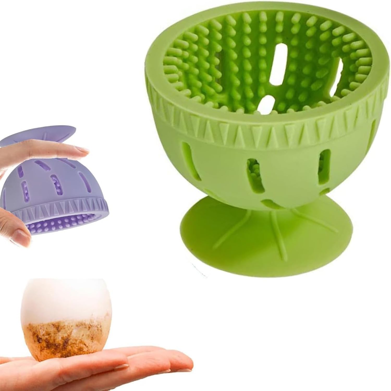 Silicone Egg Brush Cleaner with Suction Cup, Premium Fresh Egg Washer and Brush for Easy Cleaning of Farm-Fresh Eggs (Green) - Image 1