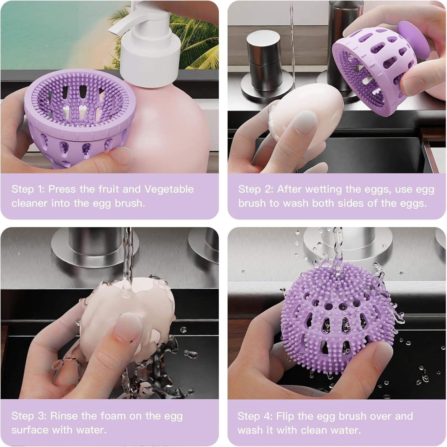 Silicone Egg Brush Cleaner with Suction Cup, Premium Fresh Egg Washer and Brush for Easy Cleaning of Farm-Fresh Eggs (Green) - Image 5