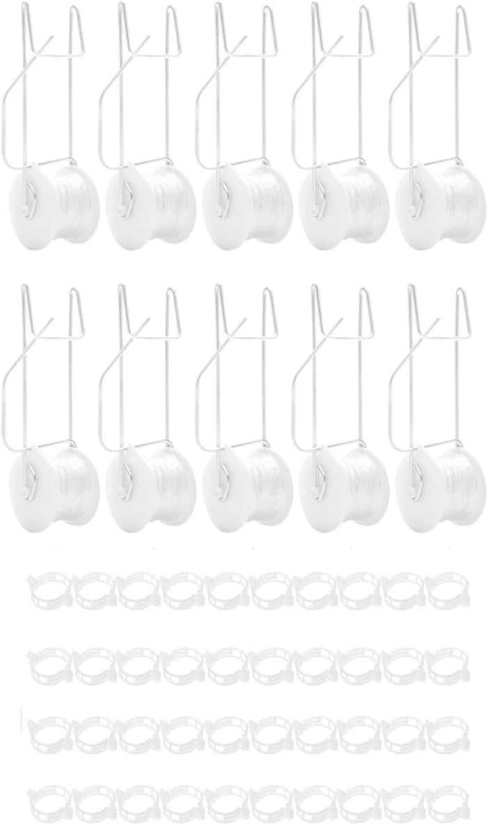 10 PCS Tomato Roller Hooks with String & 40 Clips, 49.2FT Twine Tomato Trellis Kit - Climbing Support for Tomato, Flower Vine, Greenhouse, Home Gardening (10 PCS) - Image 1
