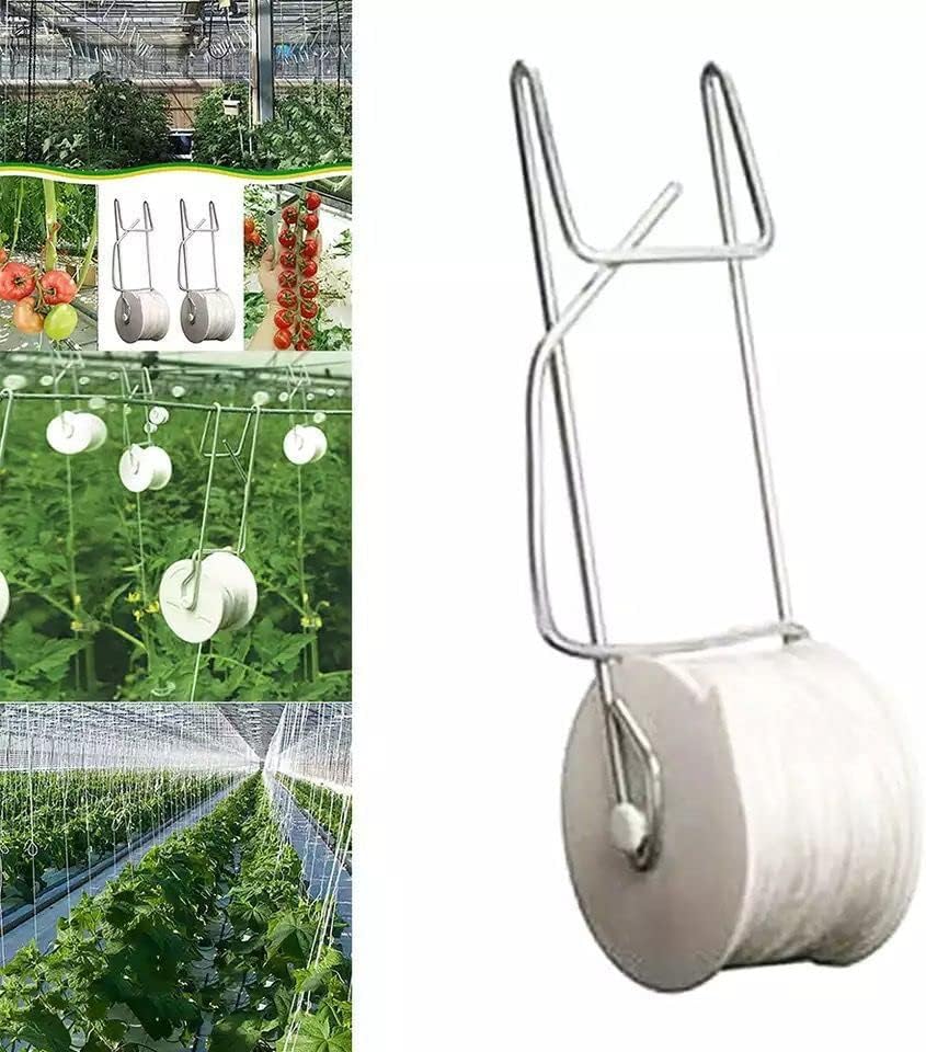 10 PCS Tomato Roller Hooks with String & 40 Clips, 49.2FT Twine Tomato Trellis Kit - Climbing Support for Tomato, Flower Vine, Greenhouse, Home Gardening (10 PCS) - Image 2