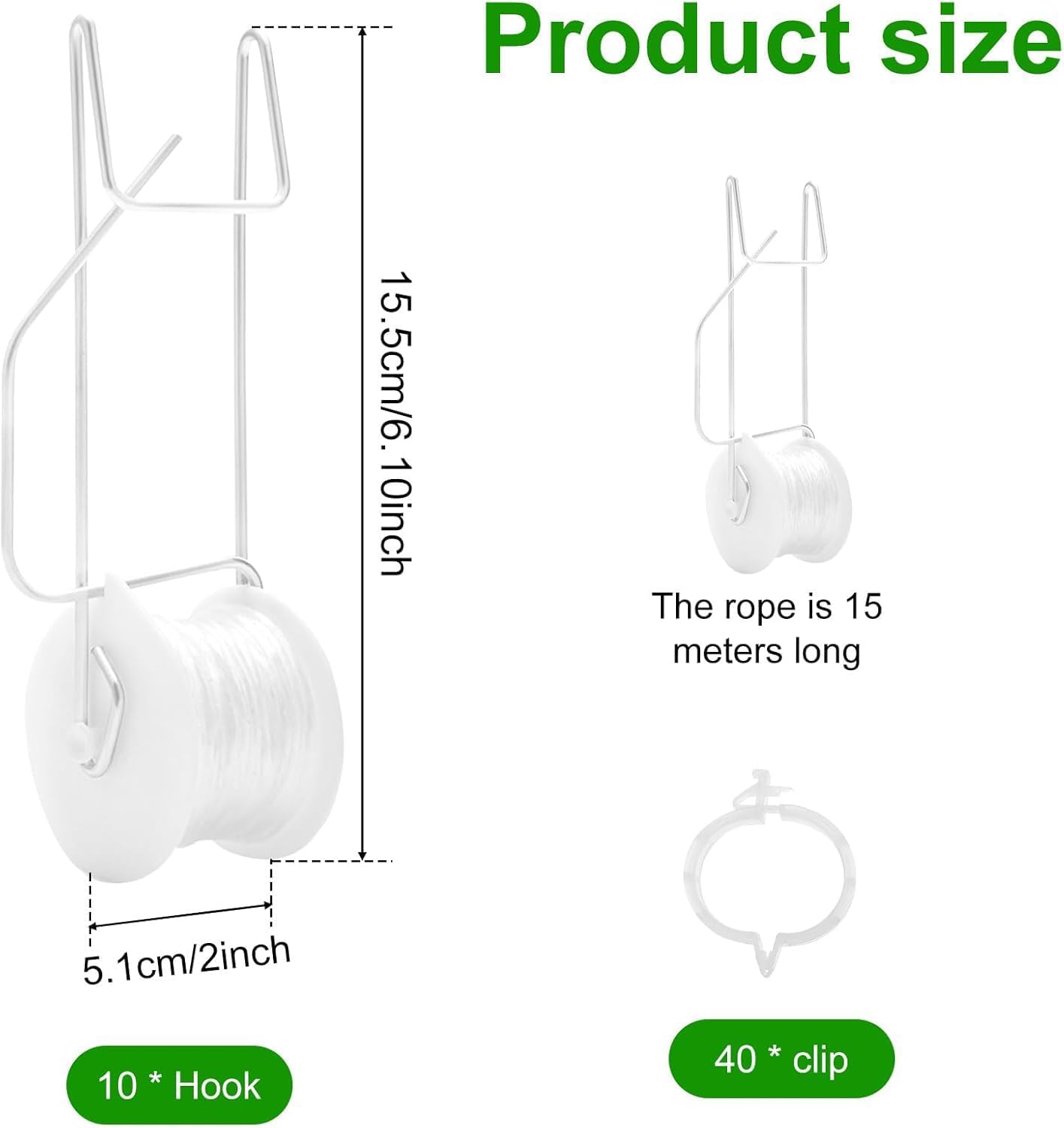 10 PCS Tomato Roller Hooks with String & 40 Clips, 49.2FT Twine Tomato Trellis Kit - Climbing Support for Tomato, Flower Vine, Greenhouse, Home Gardening (10 PCS) - Image 3