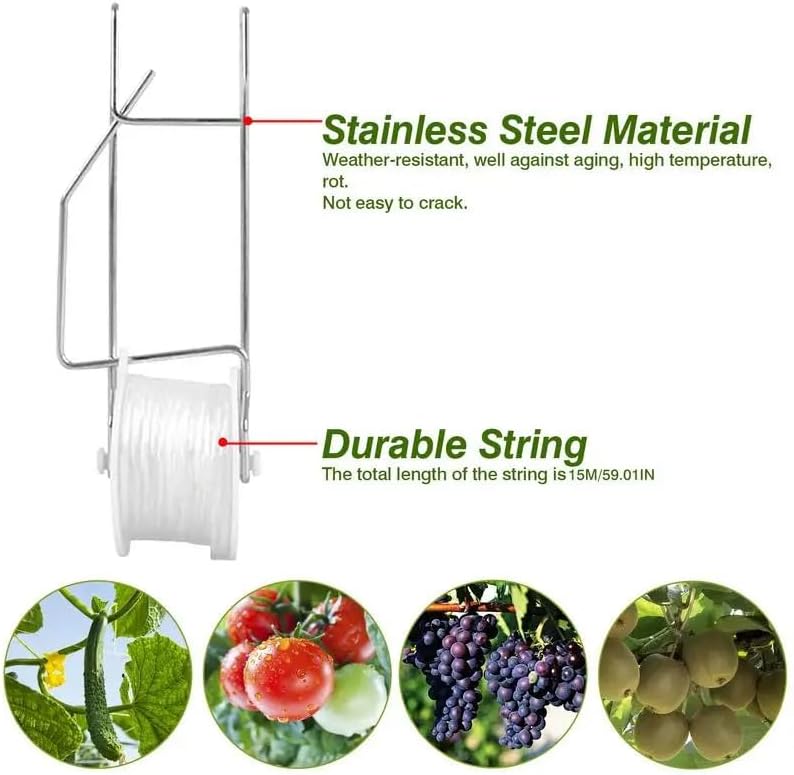 10 PCS Tomato Roller Hooks with String & 40 Clips, 49.2FT Twine Tomato Trellis Kit - Climbing Support for Tomato, Flower Vine, Greenhouse, Home Gardening (10 PCS) - Image 6