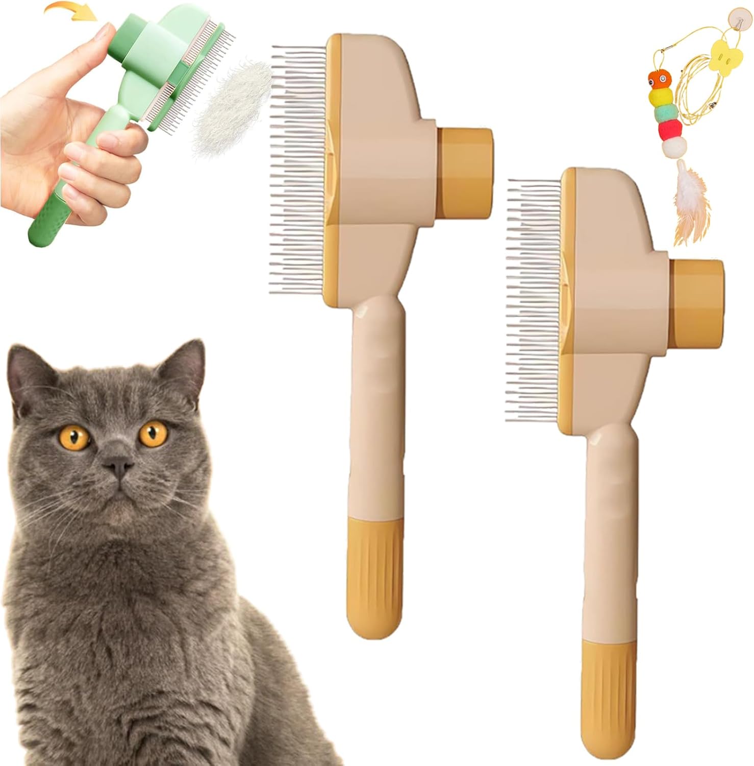 Avatore Zenbrush - Removes Fur & Relieves Pain, Zen Brush for Cats, Zenbrush Cat Comb, Self-Cleaning Cat Brush with Release Button, Cat Grooming Flea Brush for Short & Long Cat (orange,2pcs) - Image 1