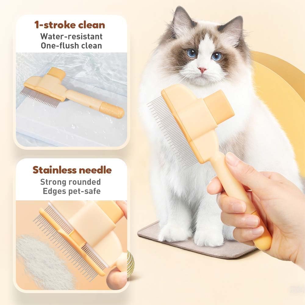 Avatore Zenbrush - Removes Fur & Relieves Pain, Zen Brush for Cats, Zenbrush Cat Comb, Self-Cleaning Cat Brush with Release Button, Cat Grooming Flea Brush for Short & Long Cat (orange,2pcs) - Image 4