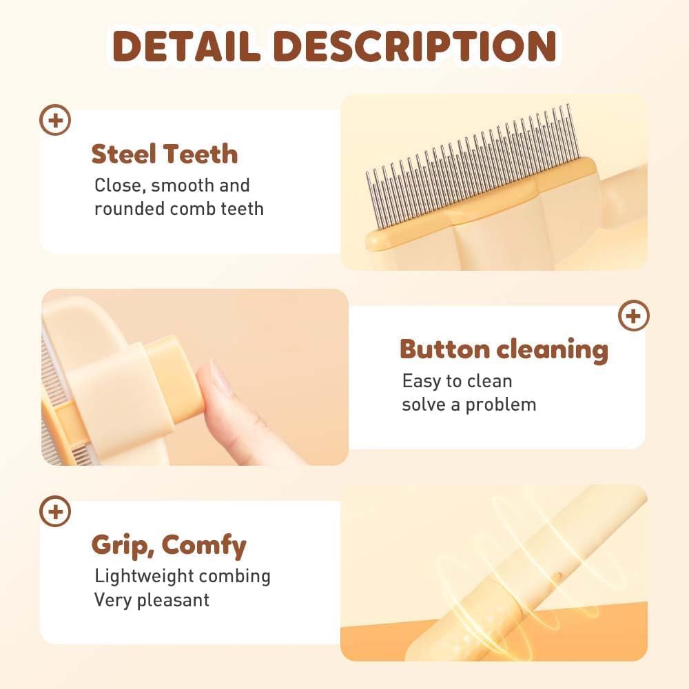 Avatore Zenbrush - Removes Fur & Relieves Pain, Zen Brush for Cats, Zenbrush Cat Comb, Self-Cleaning Cat Brush with Release Button, Cat Grooming Flea Brush for Short & Long Cat (orange,2pcs) - Image 5