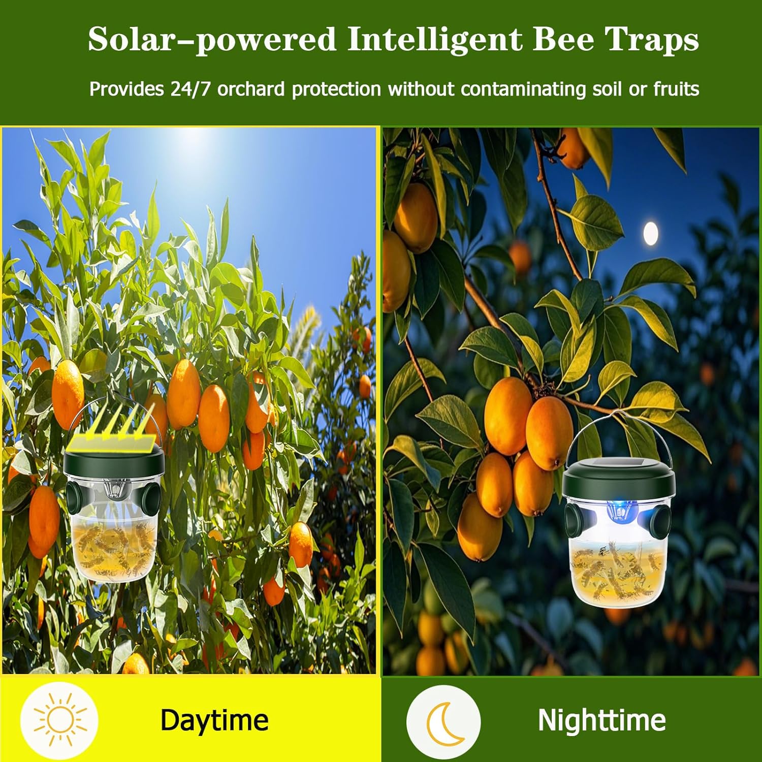 Wasp Traps Outdoor Hanging 2 Packs, Solar Powered Carpenter Bee Trap Yellow Jacket Hornet Catcher with LED Light, Reusable Wasp Deterrent Outdoor for Garden, Patio, Backyard, Camping - Image 4