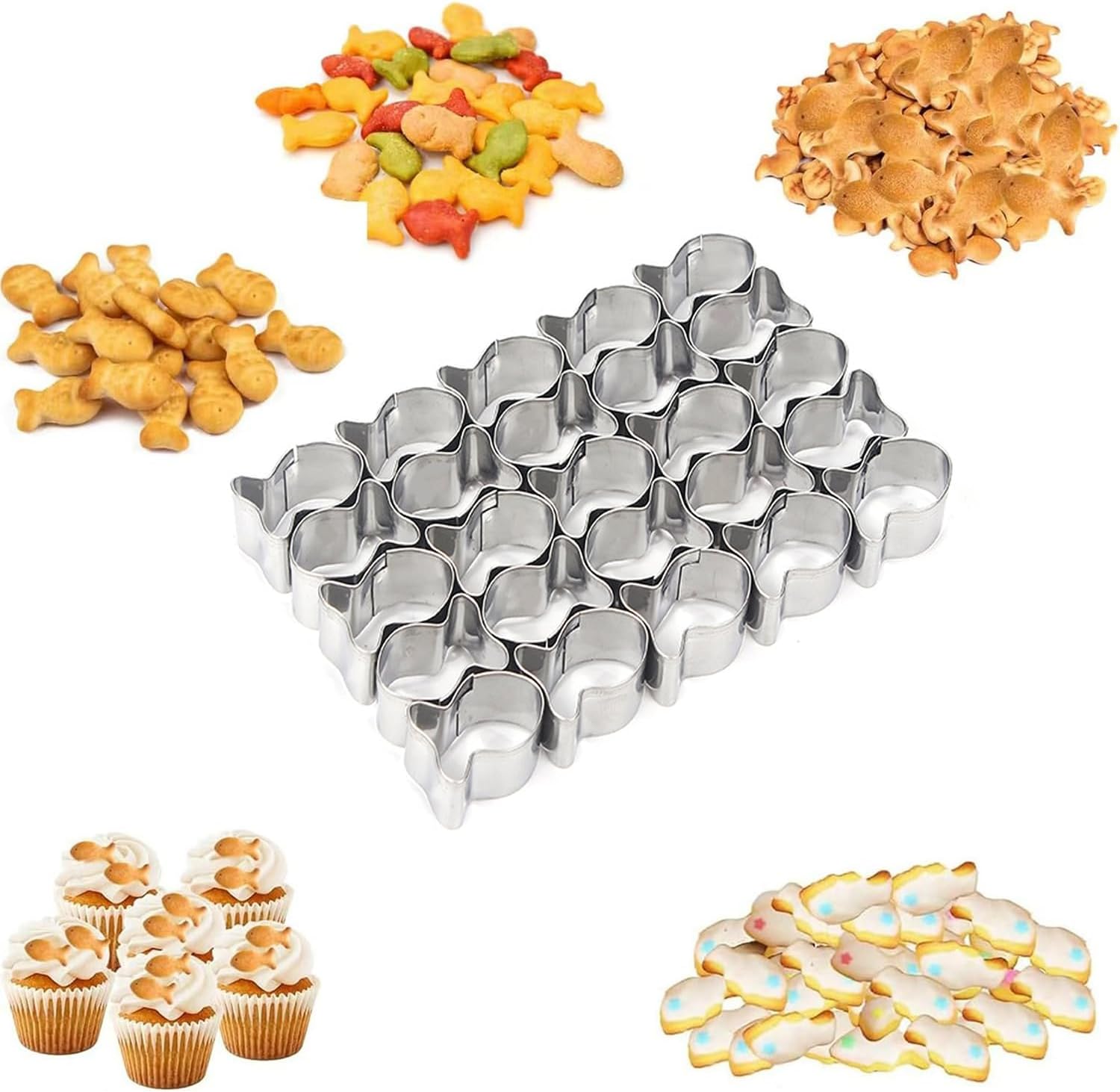Gold Fish Cracker Cutter, 25 Cavity Mini Fish Cookie Cutter with Cleaning Brush Stainless Steel Fish Shaped Cutter Molds for Kids DIY and Baking. - Image 2