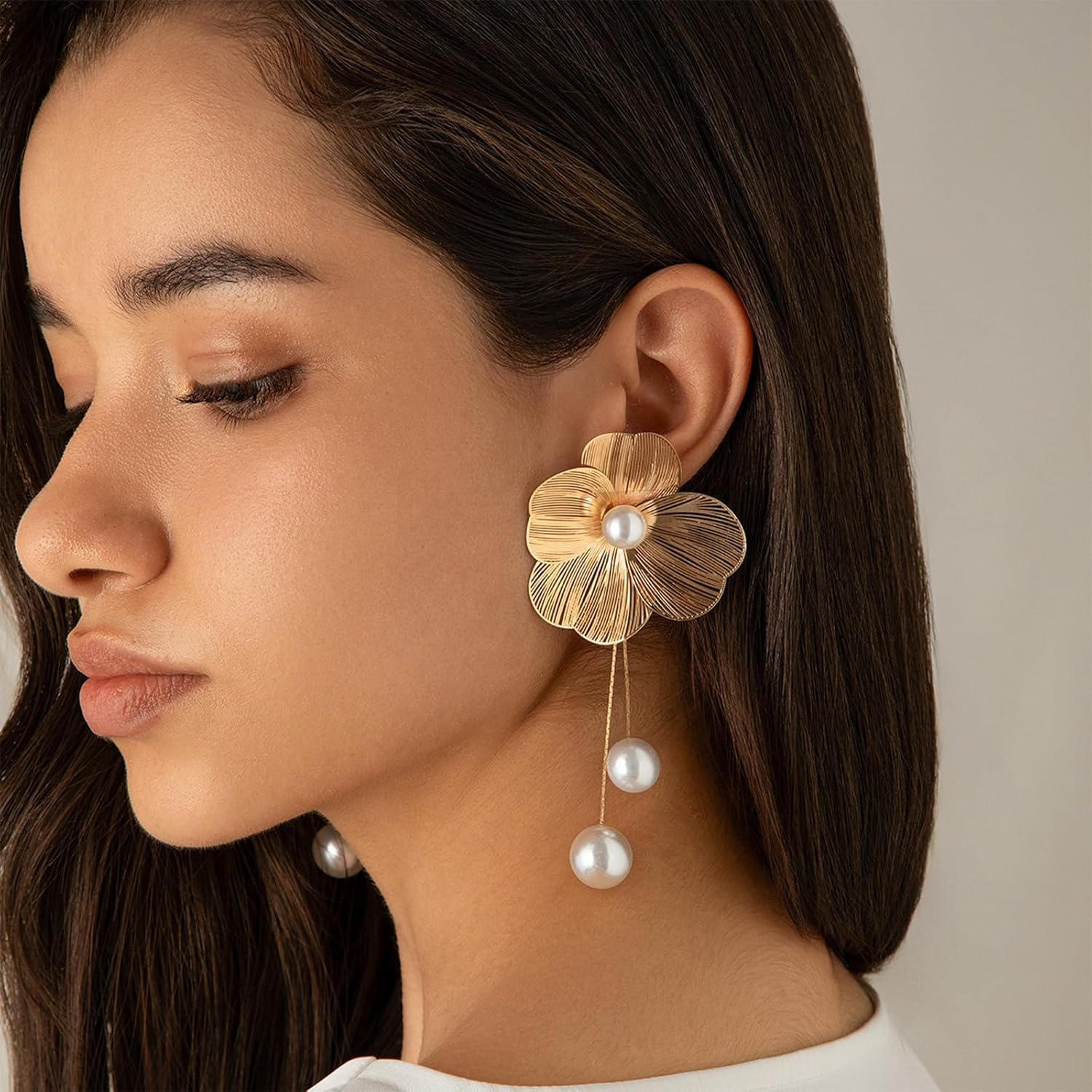 Gold Flower Earrings for Women Big Statement Flower Earrings 3D Floral Earrings Prom Wedding Jewelry - Image 3