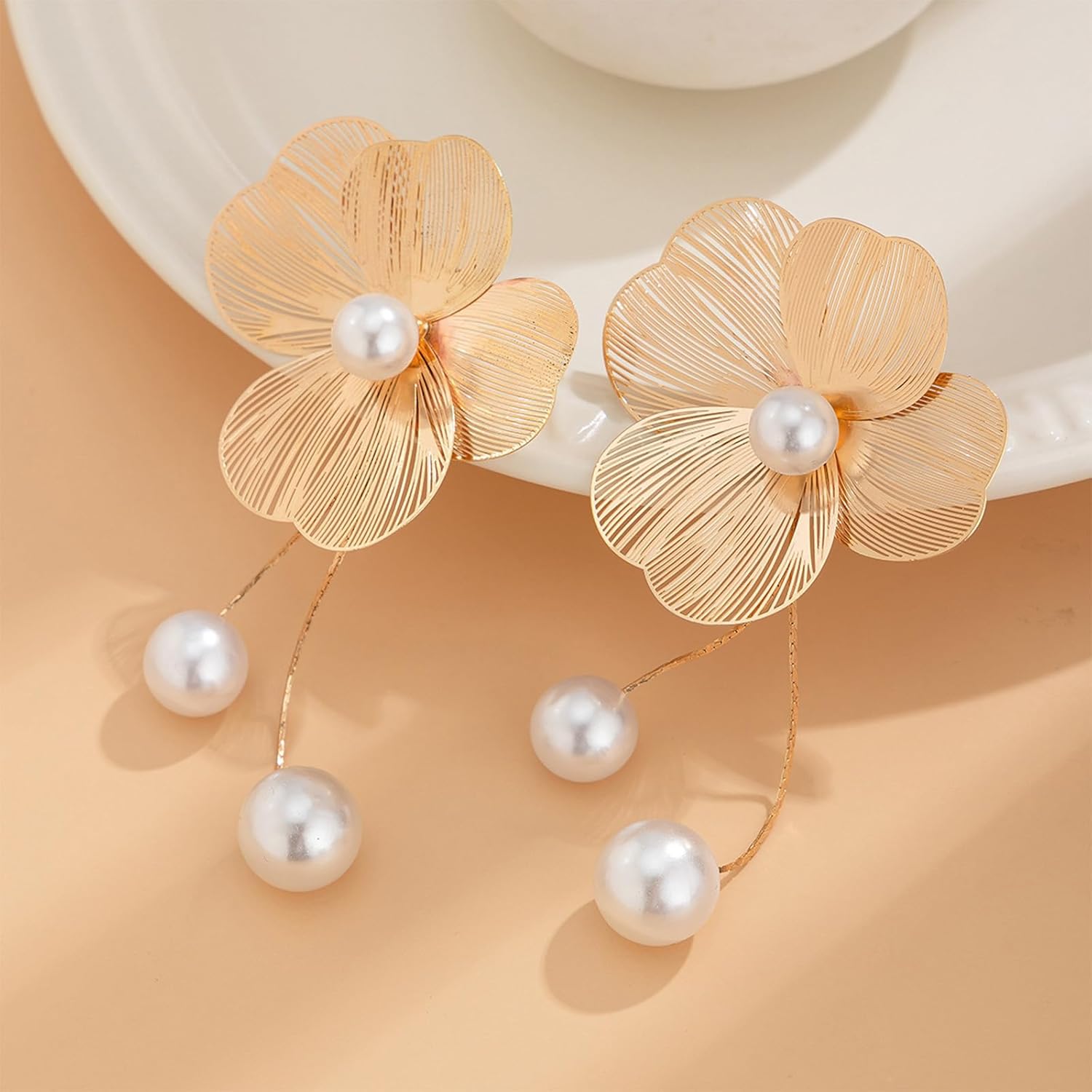 Gold Flower Earrings for Women Big Statement Flower Earrings 3D Floral Earrings Prom Wedding Jewelry - Image 4