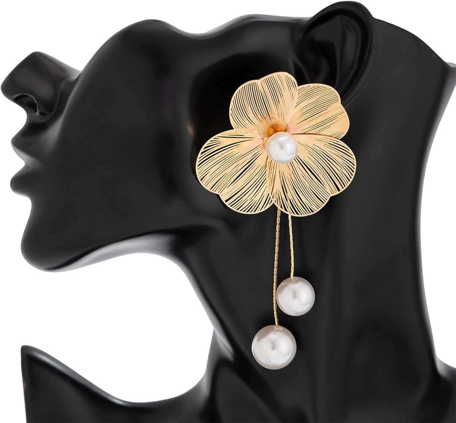 Gold Flower Earrings for Women Big Statement Flower Earrings 3D Floral Earrings Prom Wedding Jewelry - Image 5