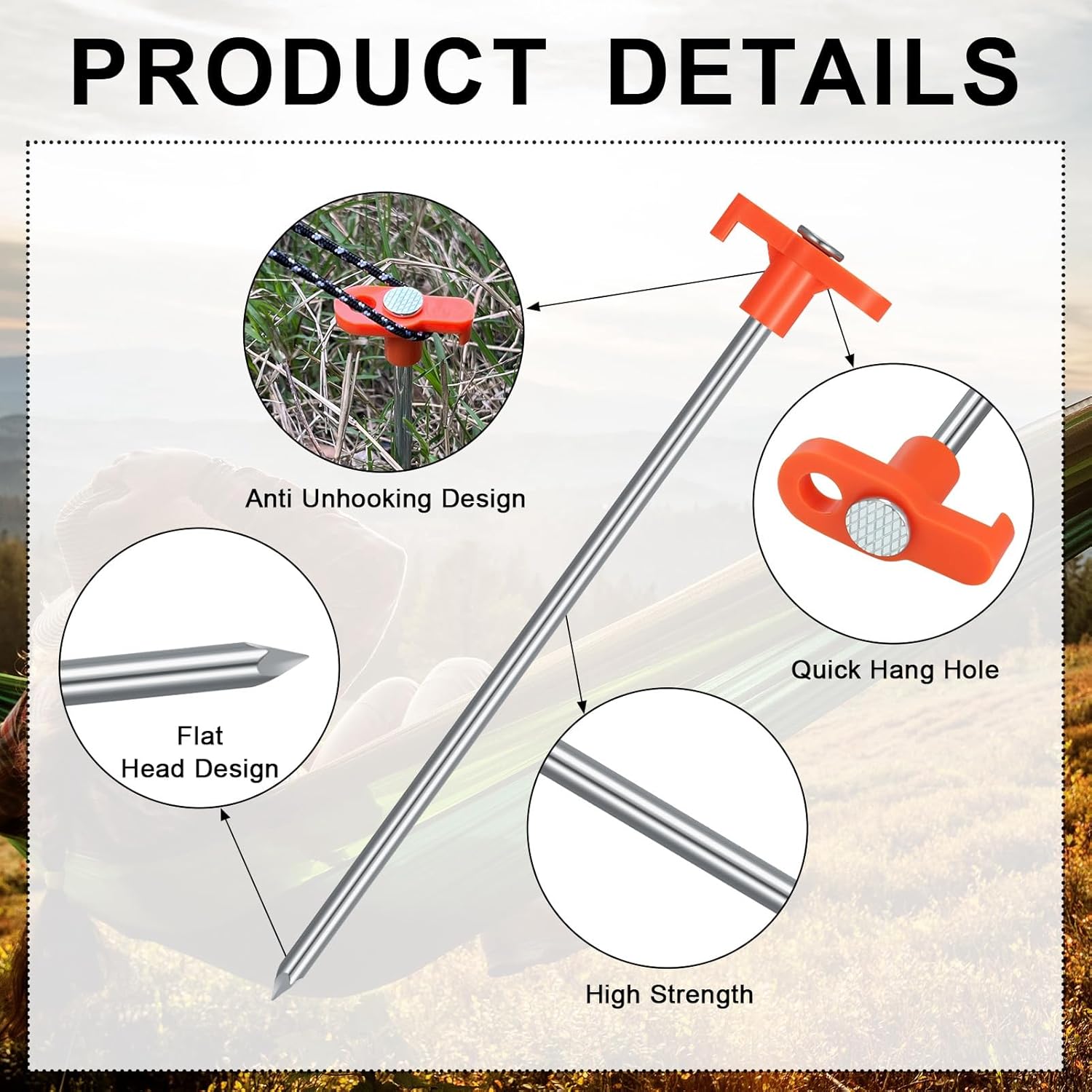 10 Pcs Tent Pegs Heavy Duty Metal Tent Stakes Heavy Duty 7.87inch Ground Pegs for Awnings for Hard Ground, Camping - Image 3