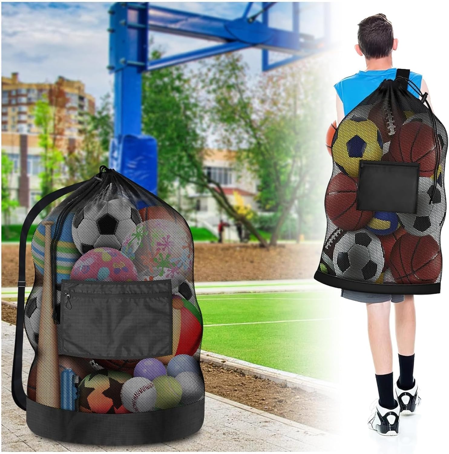 40 * 28 in Extra Large Sports Ball Bag Mesh, Heavy Duty Soccer Ball Net Bag, Con Adjustable Shoulder Strap, for Swimming, Diving, Travel, Gym, Camping, Training, Sports - Image 3