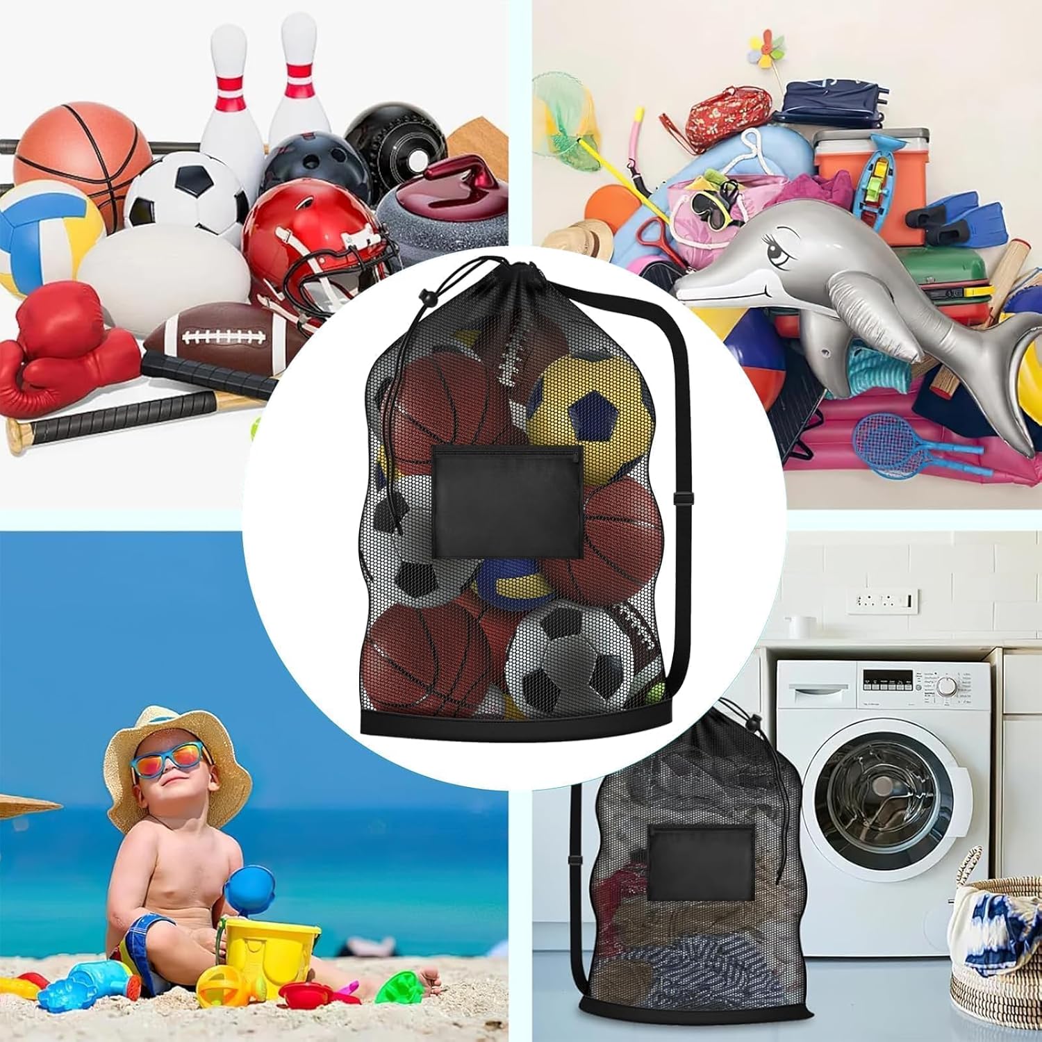 40 * 28 in Extra Large Sports Ball Bag Mesh, Heavy Duty Soccer Ball Net Bag, Con Adjustable Shoulder Strap, for Swimming, Diving, Travel, Gym, Camping, Training, Sports - Image 5