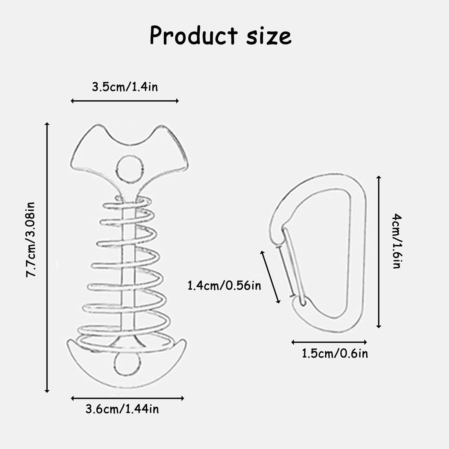 10 Pcs Fishbone Tent Stakes with Carabiners ， Aluminum Alloy & Stainless Steel Windproof Anchors with Carabiners， Deck Spring Tensioner for Camping Canopy, Hiking Gear，Essential for Mountain Climbing - Image 2