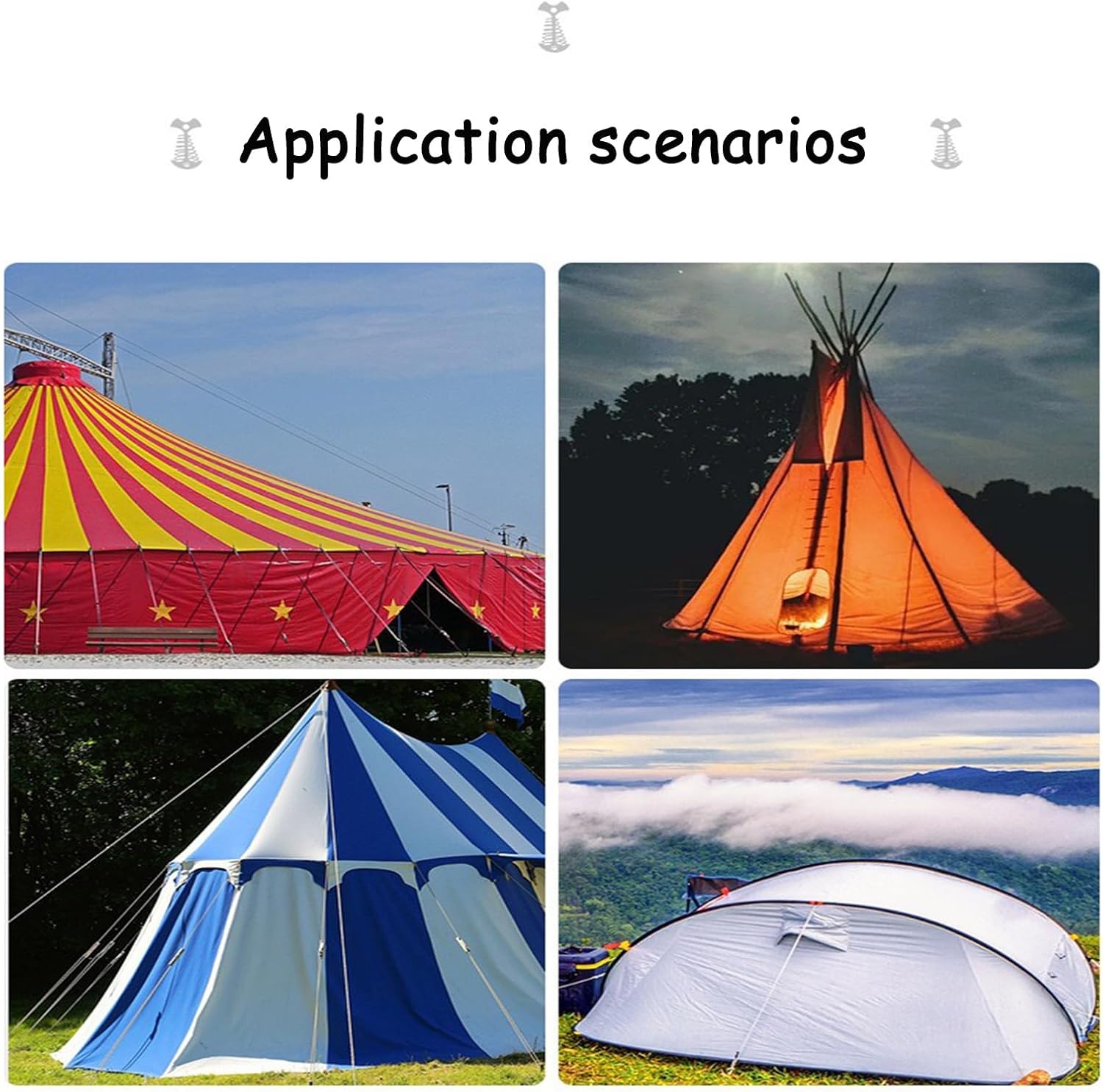 10 Pcs Fishbone Tent Stakes with Carabiners ， Aluminum Alloy & Stainless Steel Windproof Anchors with Carabiners， Deck Spring Tensioner for Camping Canopy, Hiking Gear，Essential for Mountain Climbing - Image 8