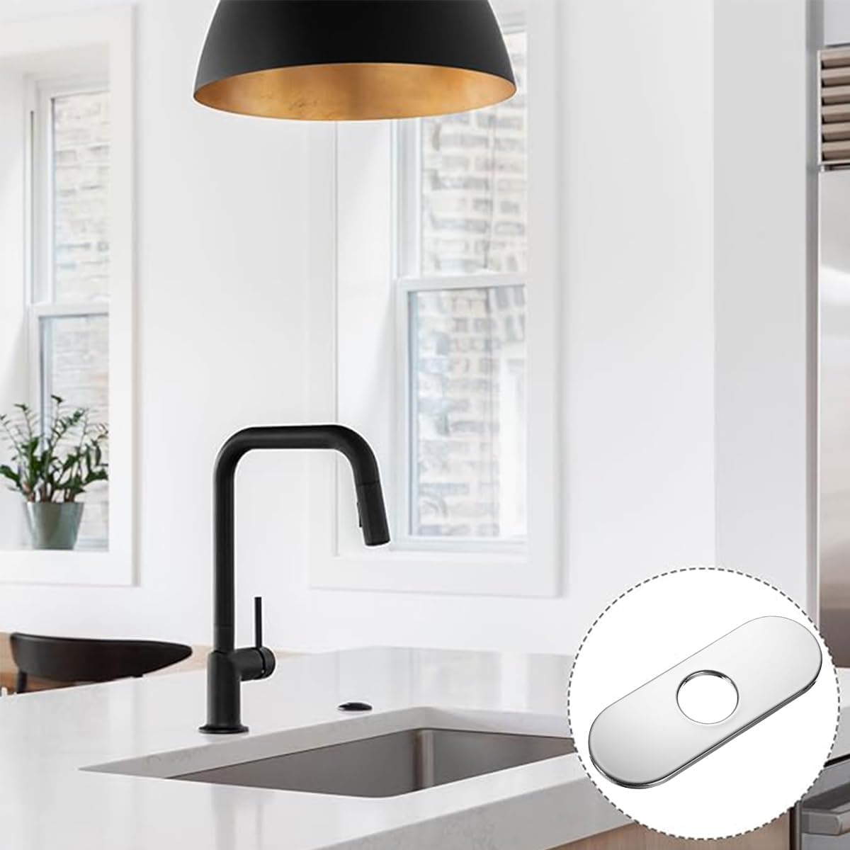2PCS 6 inch Sink Faucet Hole Cover,Deck Plate Escutcheon for Kitchen Faucet,Sink Hole Cover,Plate for Bathroom Sink,Plumbing Cover Plates,Deck Plate for Pull Down Faucet:Stainless Steel (Chrome) - Image 7