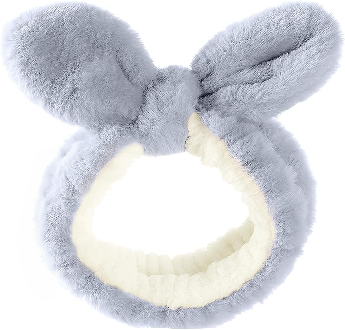Skin Care Headband, Face Washing band, Bunny Ears, Bath Shower, Girls Elastic Makeup (C, M) - Image 1