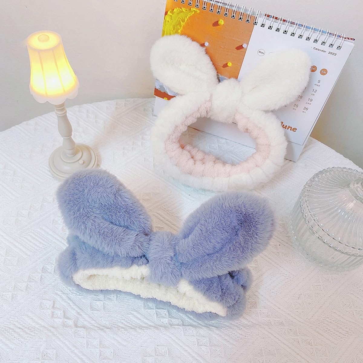 Skin Care Headband, Face Washing band, Bunny Ears, Bath Shower, Girls Elastic Makeup (C, M) - Image 2