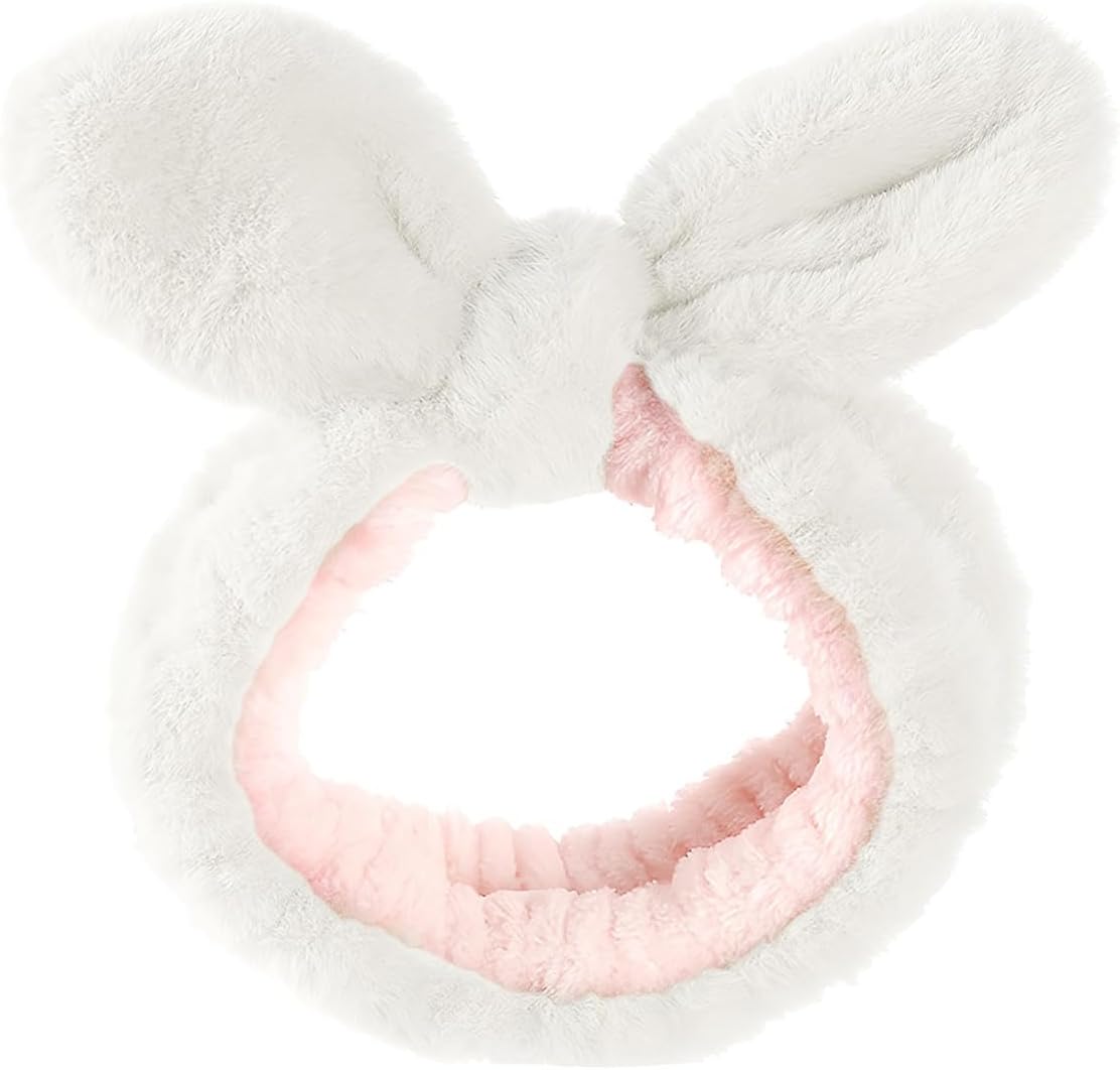 Skin Care Headband, Facial Wash Band, Bunny Ear, Bath Shower, Girls Rubber Makeup (B, M) - Image 1