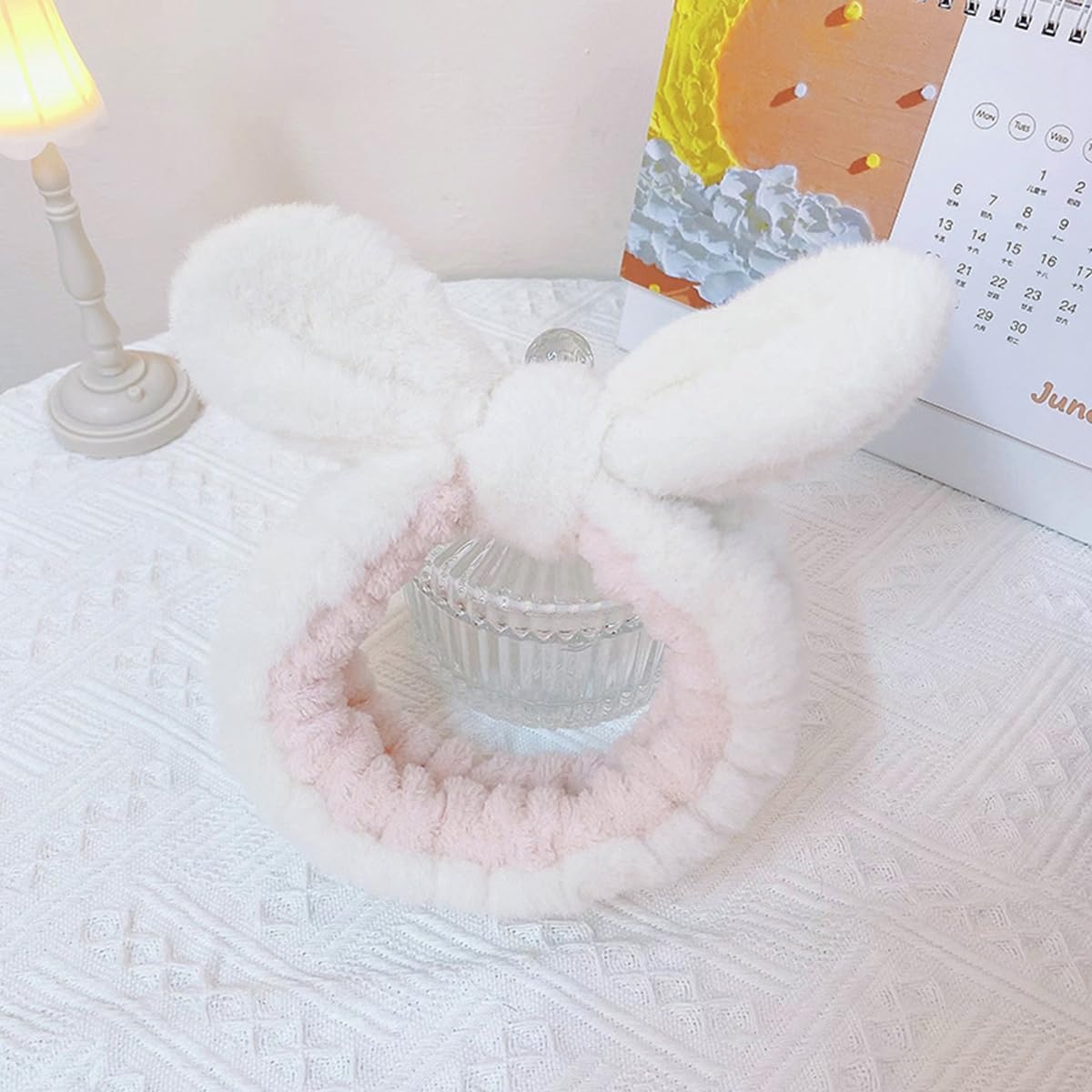 Skin Care Headband, Facial Wash Band, Bunny Ear, Bath Shower, Girls Rubber Makeup (B, M) - Image 2