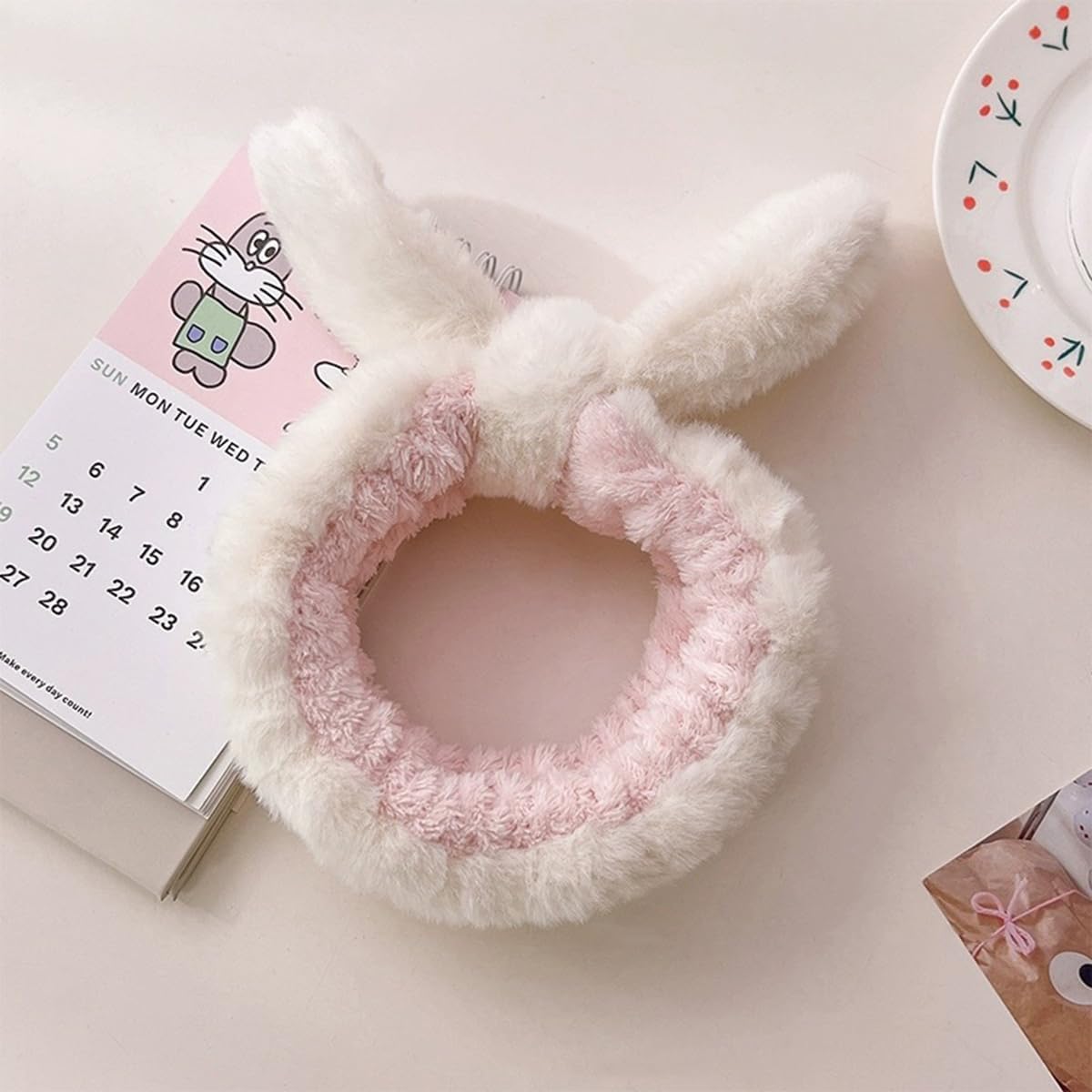 Skin Care Headband, Facial Wash Band, Bunny Ear, Bath Shower, Girls Rubber Makeup (B, M) - Image 3