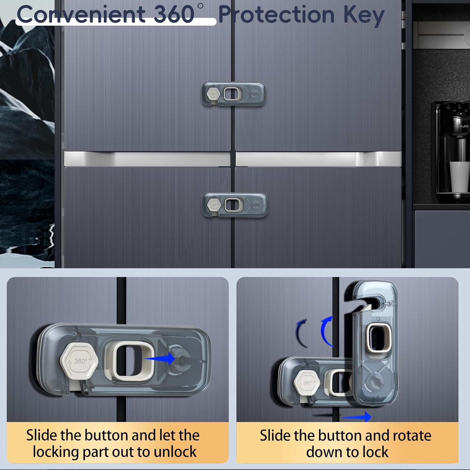5 Pack Child Proof Refrigerator Lock, Fridge Locks for Kids with Sticky Adhesive Pads, Child Safety Locks for Doors, RV Refrigerator, Oven Lock Child Safety Baby Cabinet Locks - Image 5