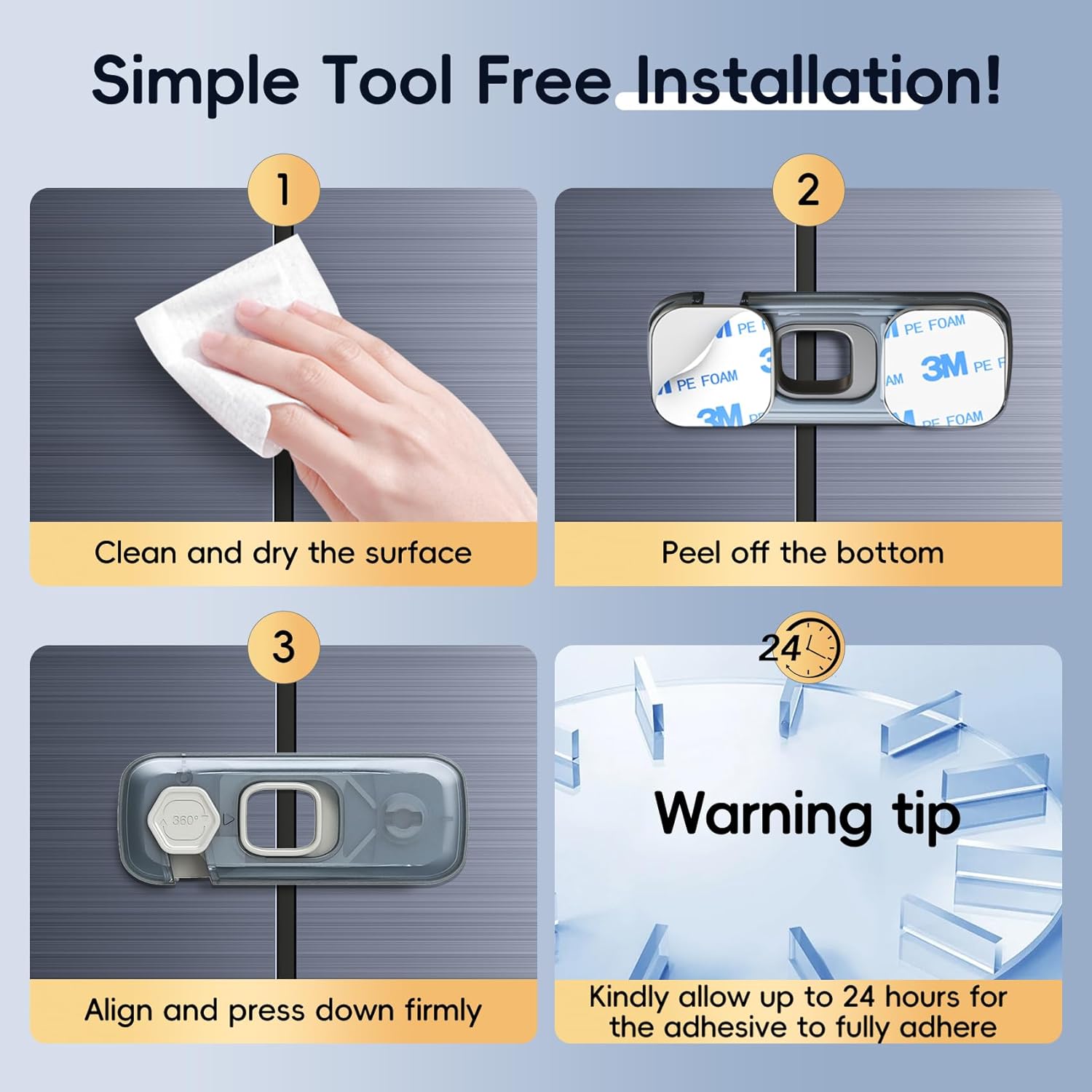 5 Pack Child Proof Refrigerator Lock, Fridge Locks for Kids with Sticky Adhesive Pads, Child Safety Locks for Doors, RV Refrigerator, Oven Lock Child Safety Baby Cabinet Locks - Image 6