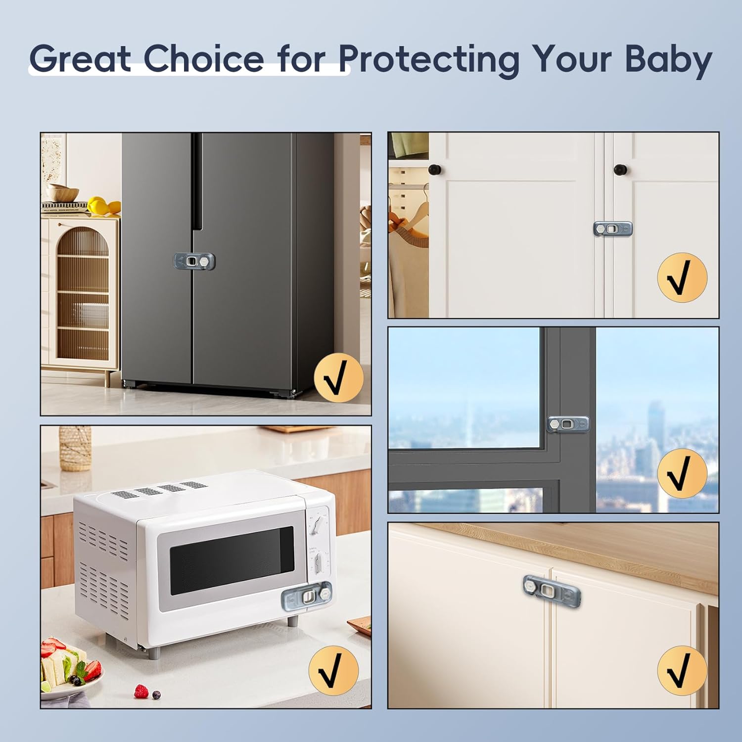 5 Pack Child Proof Refrigerator Lock, Fridge Locks for Kids with Sticky Adhesive Pads, Child Safety Locks for Doors, RV Refrigerator, Oven Lock Child Safety Baby Cabinet Locks - Image 7