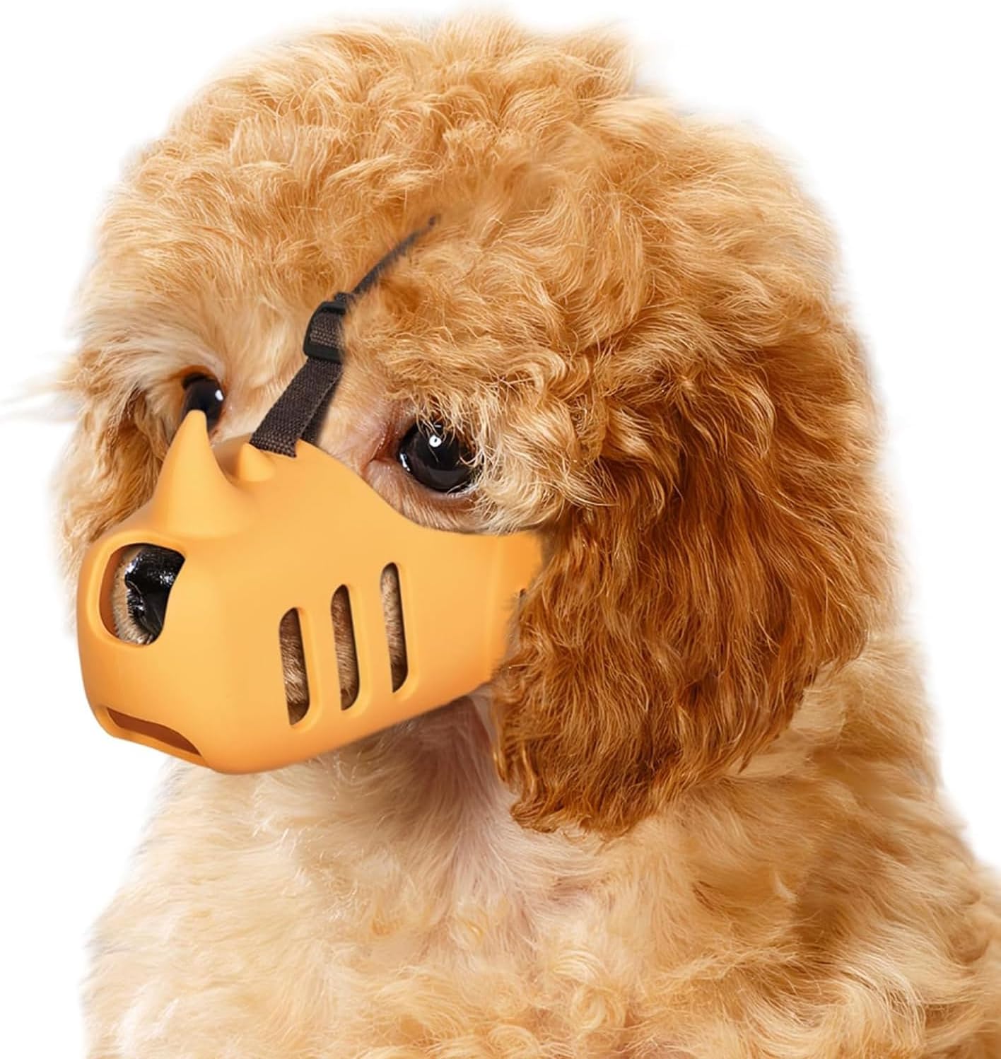 Silicone Dog Muzzle, Soft Muzzle for Small Medium Dogs, Breathable Silicone Cage Mouth Cover for Poodle Dachshund to Prevent Biting and Chewing Adjustable Head Strap (S,Orange) - Image 1