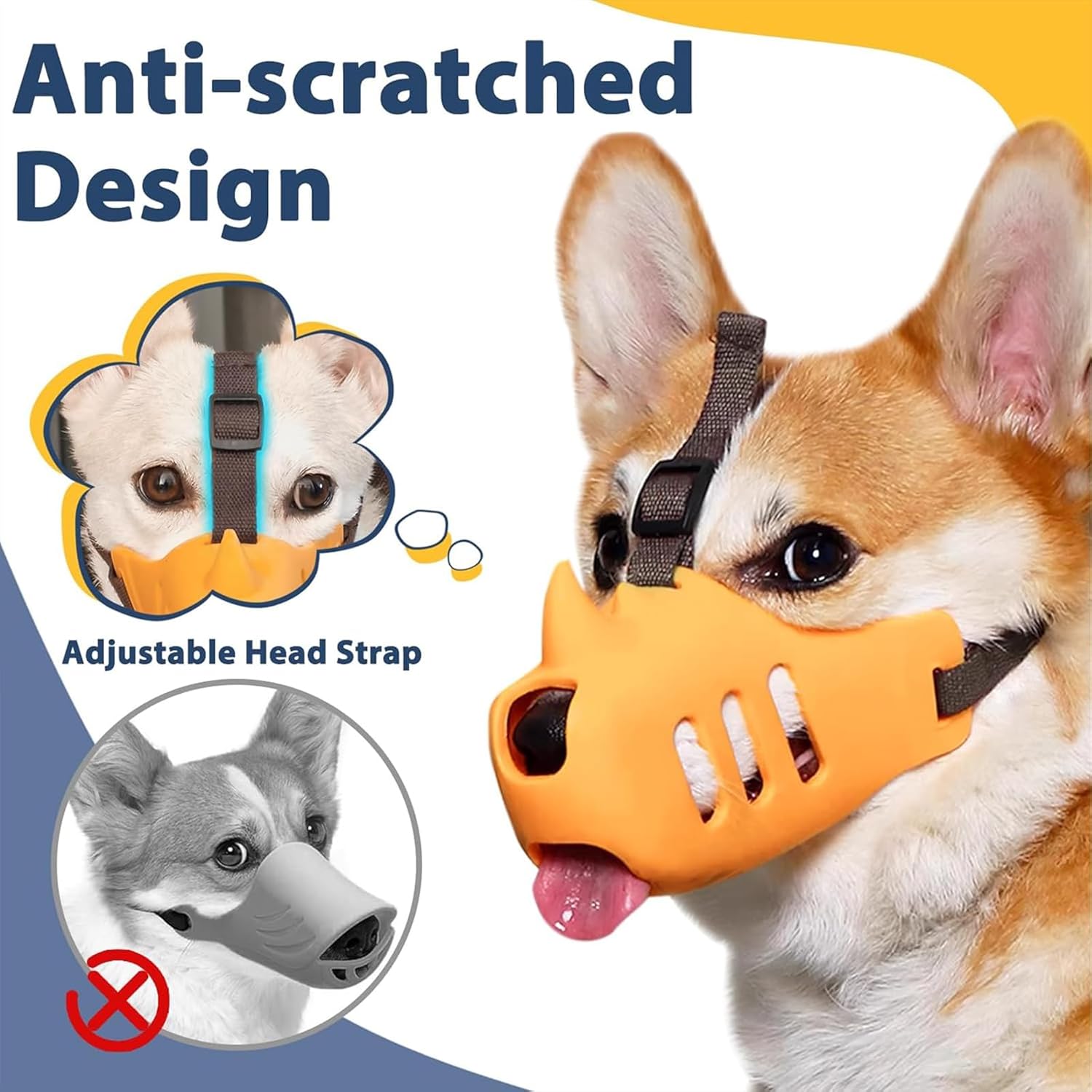 Silicone Dog Muzzle, Soft Muzzle for Small Medium Dogs, Breathable Silicone Cage Mouth Cover for Poodle Dachshund to Prevent Biting and Chewing Adjustable Head Strap (S,Orange) - Image 4