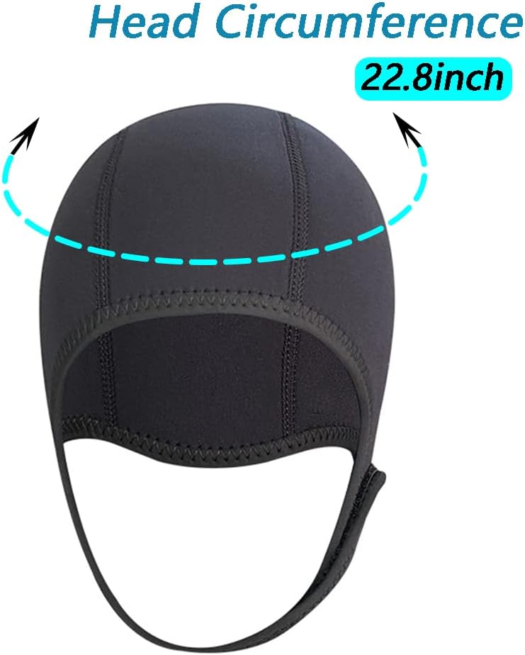 2.5mm Neoprene Dive Cap Surf Cap,Diving Hat,Thermal Wetsuit Hood Cap with Chin Strap,Windproof Cap for Surfing Kayak Rafting Canoe Snorkeling Water Sports - Image 2