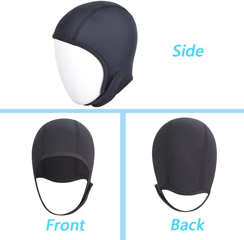 2.5mm Neoprene Dive Cap Surf Cap,Diving Hat,Thermal Wetsuit Hood Cap with Chin Strap,Windproof Cap for Surfing Kayak Rafting Canoe Snorkeling Water Sports - Image 3