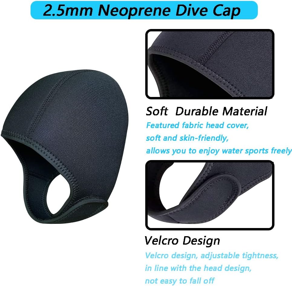 2.5mm Neoprene Dive Cap Surf Cap,Diving Hat,Thermal Wetsuit Hood Cap with Chin Strap,Windproof Cap for Surfing Kayak Rafting Canoe Snorkeling Water Sports - Image 4