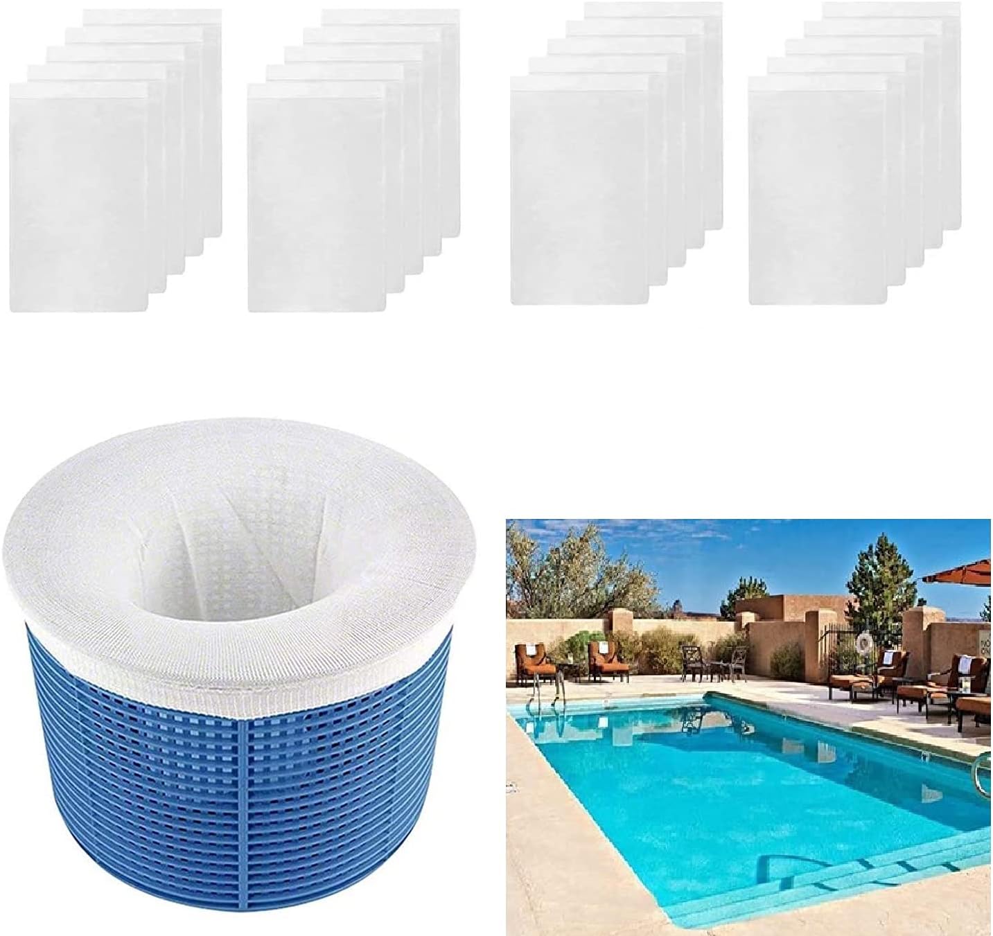 Pool Skimmer Socks, Pool FilterSaver Socks Net, Savers for Filters, Baskets and Skimmers, Ideal Skimmers Cleans Debris and Leaves for InGround and Above Ground Pools (20pcs) - Image 1