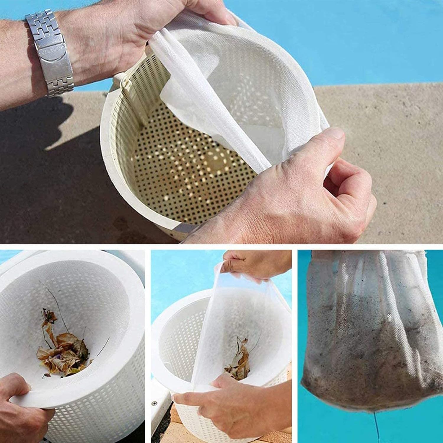 Pool Skimmer Socks, Pool FilterSaver Socks Net, Savers for Filters, Baskets and Skimmers, Ideal Skimmers Cleans Debris and Leaves for InGround and Above Ground Pools (20pcs) - Image 3