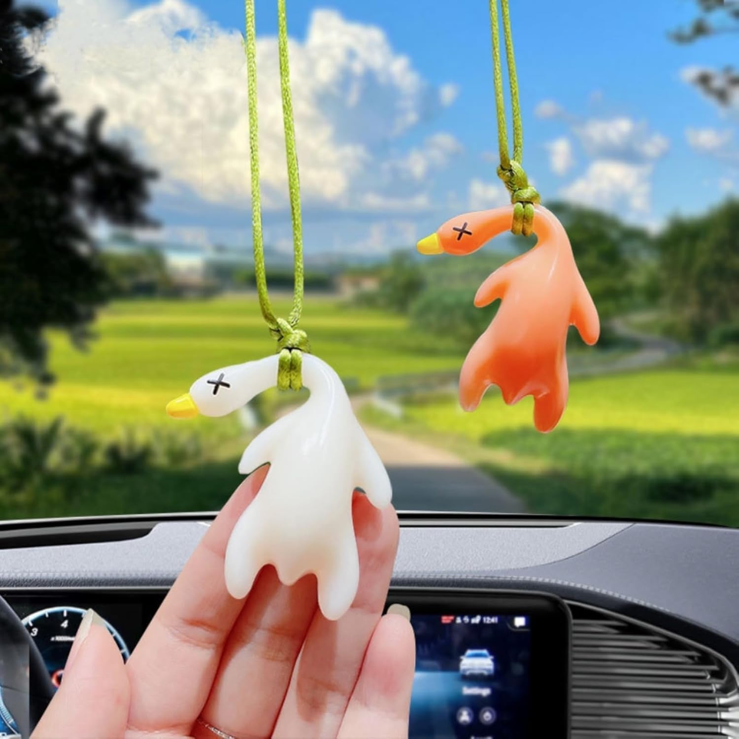 6 Pcs Duck Car Pendant, Violetfox Color-Changing Duck Sunscreen Tester UV Temperature Reminder, Funny Cute Roast Hanging Ornament for Car Mirror Bicycles Bags and Cellphones (Resin) - Image 1
