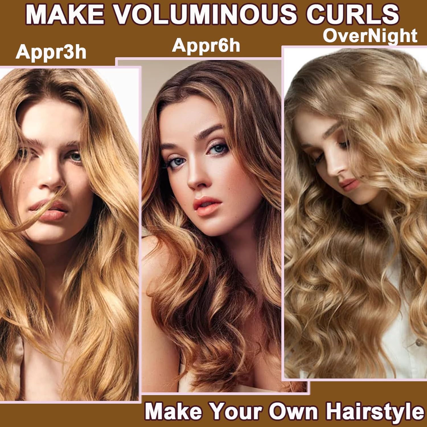 Heatless Hair Curler Set, 3 Pcs Hair Curlers No Heat, Heatless Overnight Blowout Rods with Hook for Hair Styling Tools Women Long Hair Rollers(Kahki) - Image 3