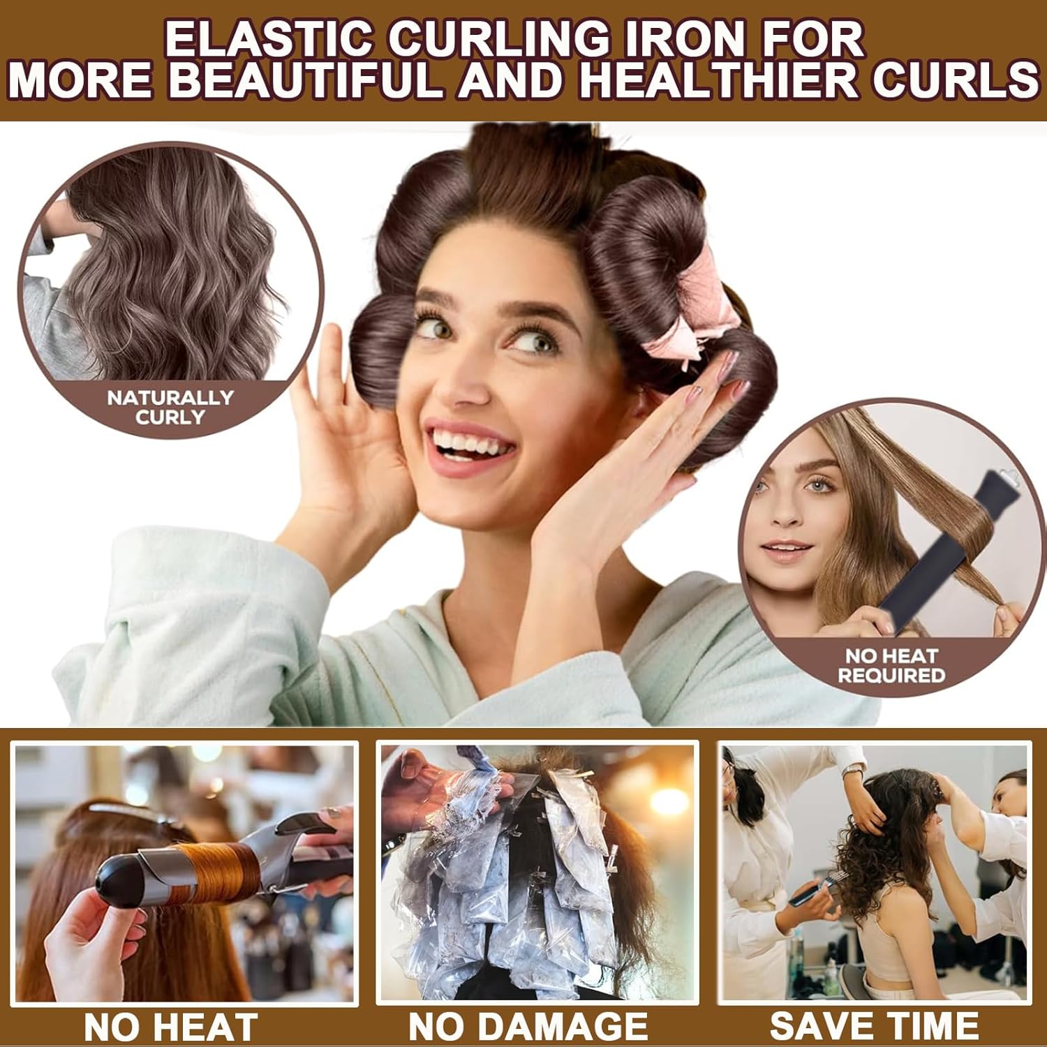 Heatless Hair Curler Set, 3 Pcs Hair Curlers No Heat, Heatless Overnight Blowout Rods with Hook for Hair Styling Tools Women Long Hair Rollers(Kahki) - Image 5